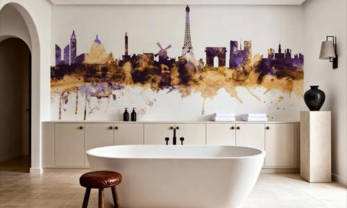 Paris Skyline Purple & Gold