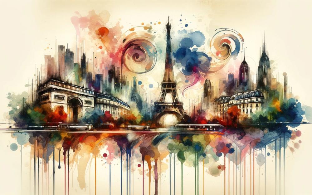 Watercolor Skyline Paris I