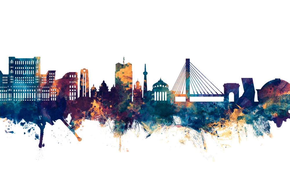 Bucharest Romania Skyline Blue & Bronze