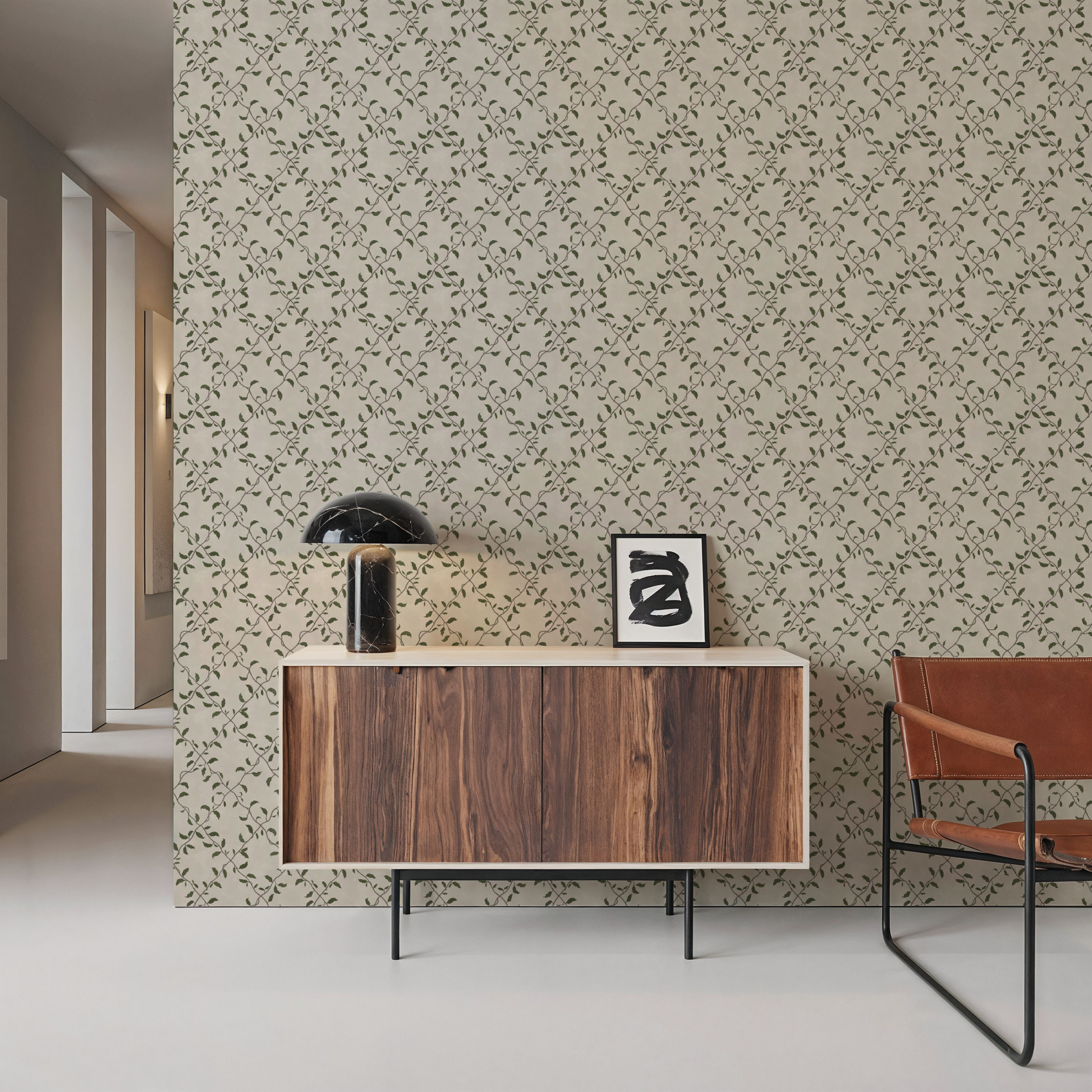 Emerald Trellis Petite, Cream, Wallpaper