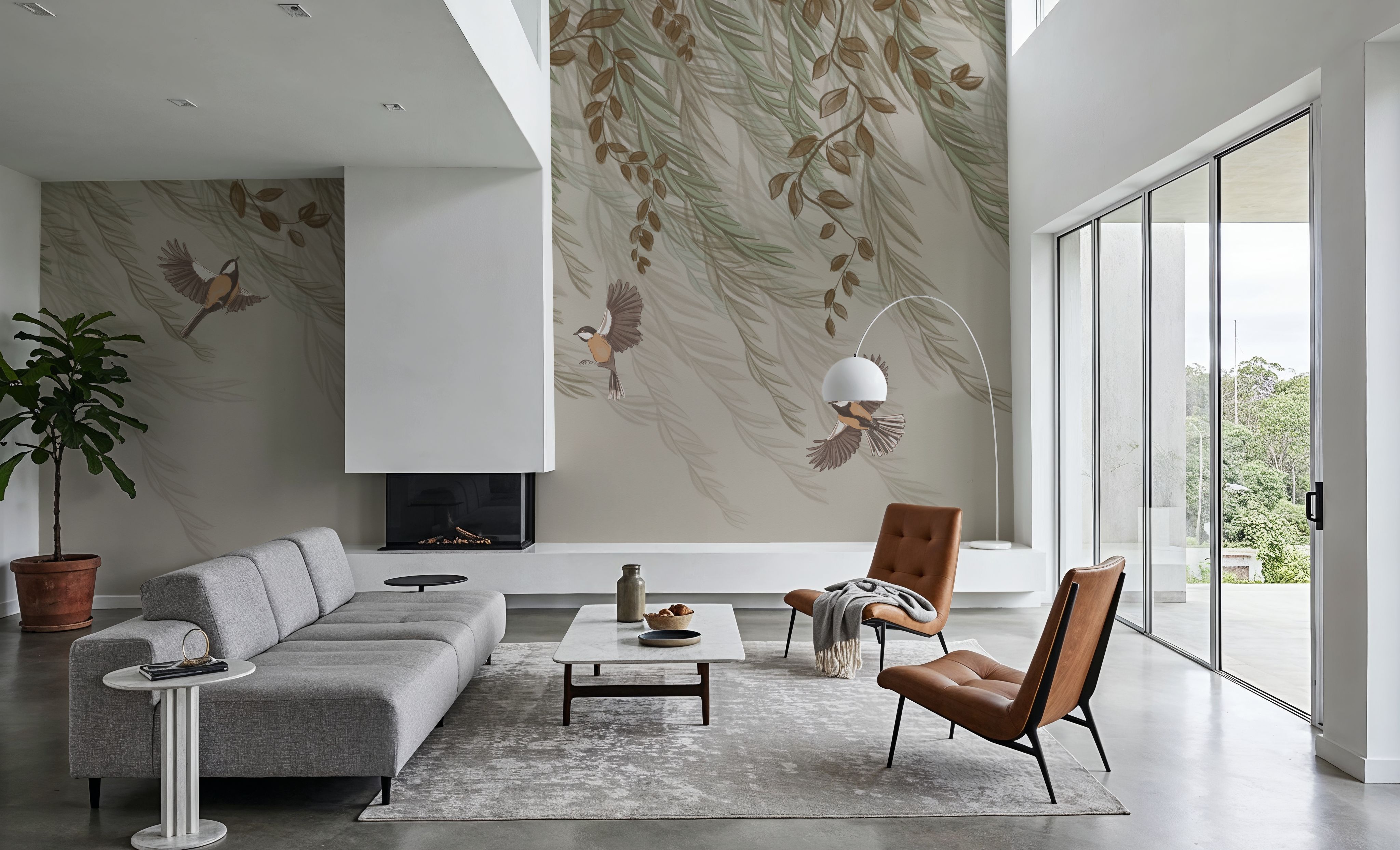  Willow & Birds, Sand, Wallpaper