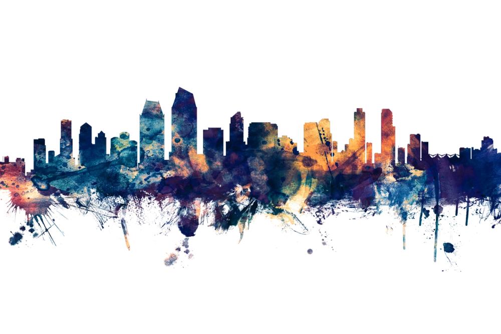 San Diego California Skyline Blue & Bronze