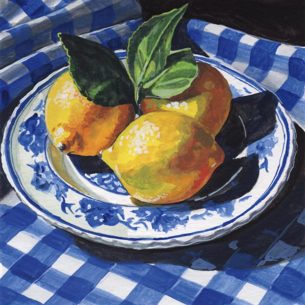 Lemons on a Blue Table