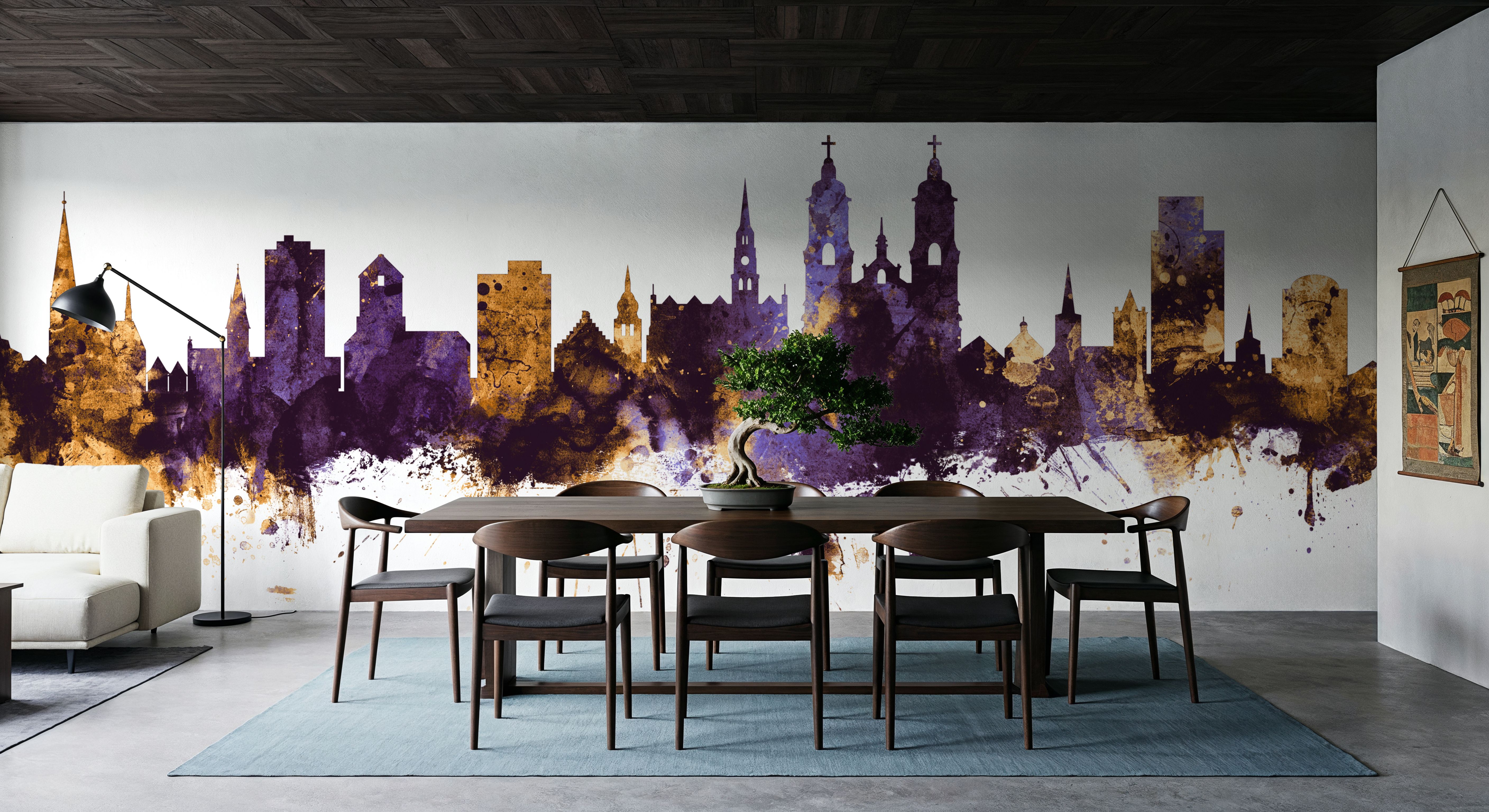 St Gallen Switzerland Skyline Purple & Gold, Wallpaper