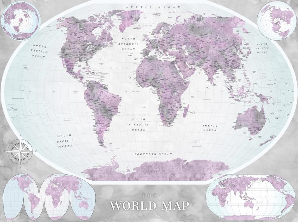 World Map Atlas Purple
