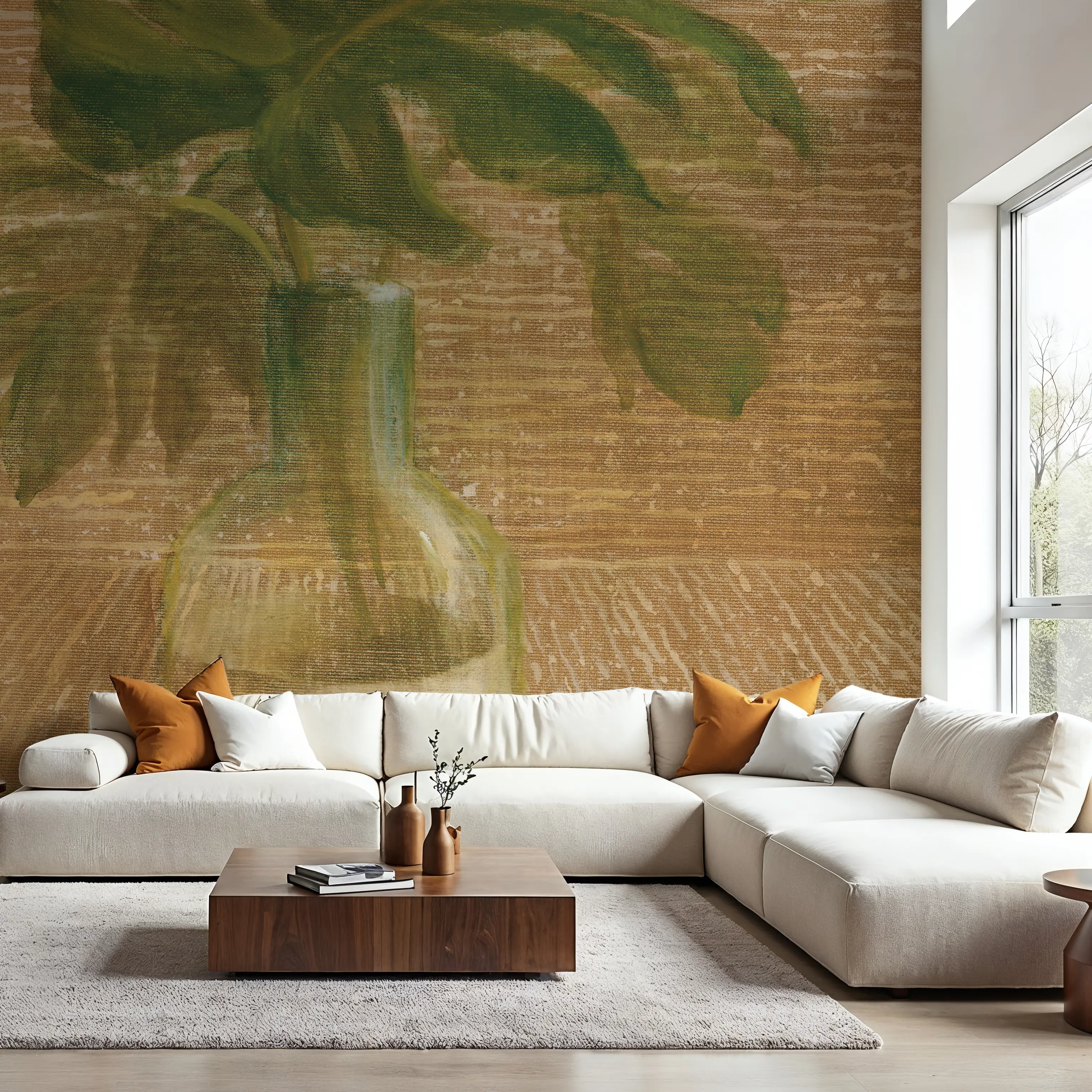 Fotobehang - Tropical Leaves I - Hedendaagse Kunst Natuur Mural - Groen - Kantoorruimtes - Wallism Nederland - Zelfklevend of Vliesbehang