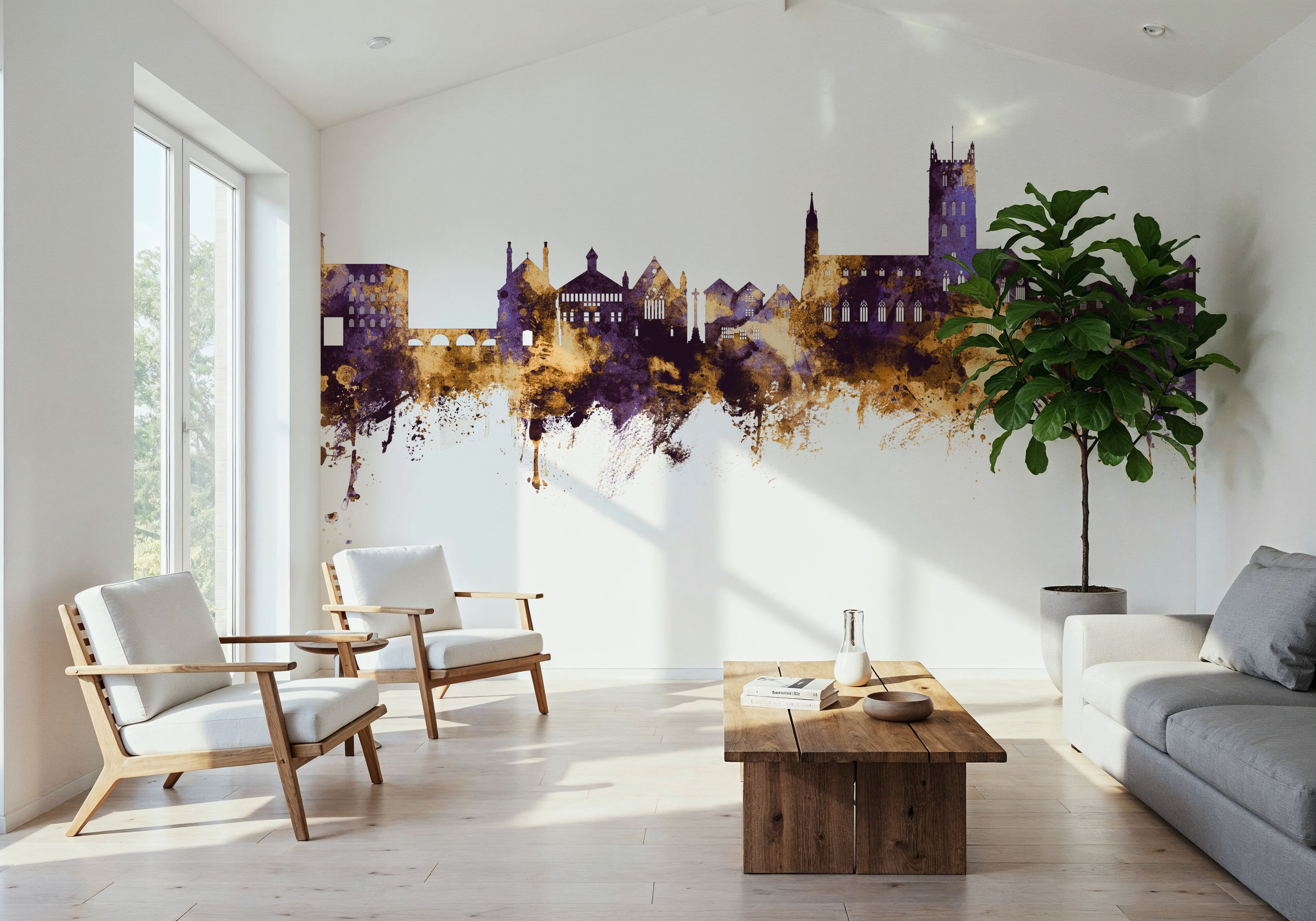 Tewkesbury England Skyline Purple & Gold, Tapeten