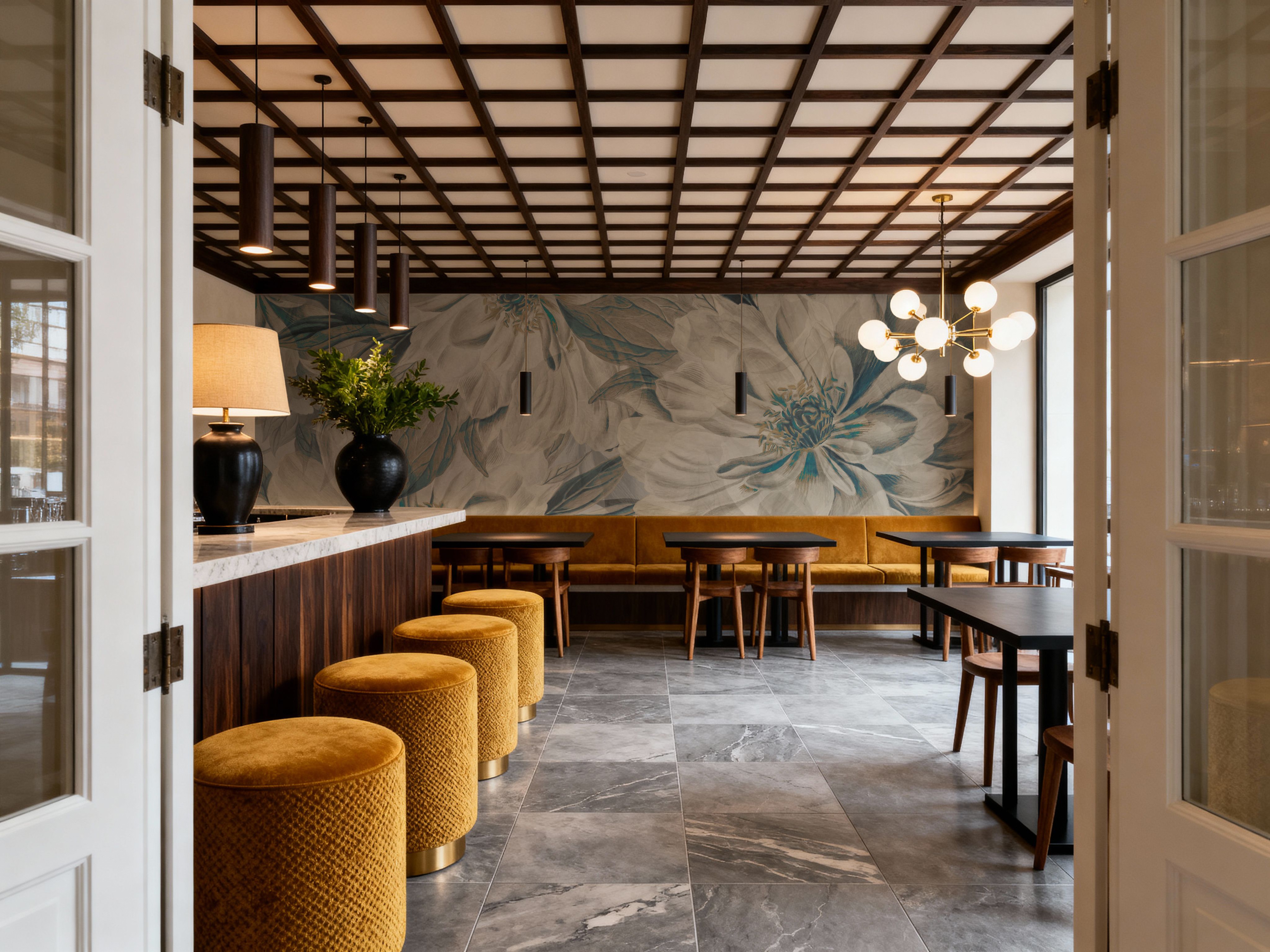 Peony Study - Cream and Teal