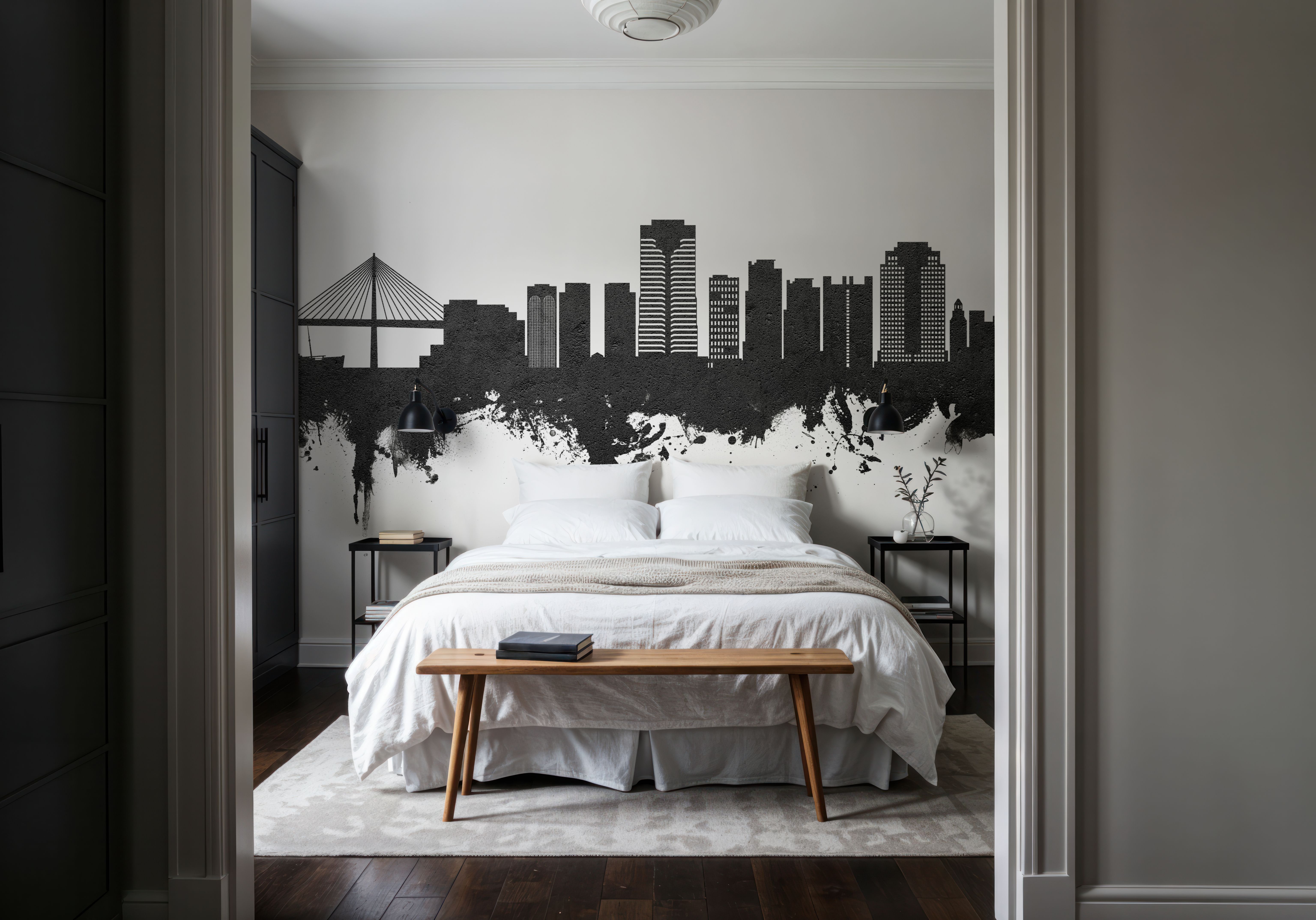 Long Beach California Skyline Black & White, Wallpaper