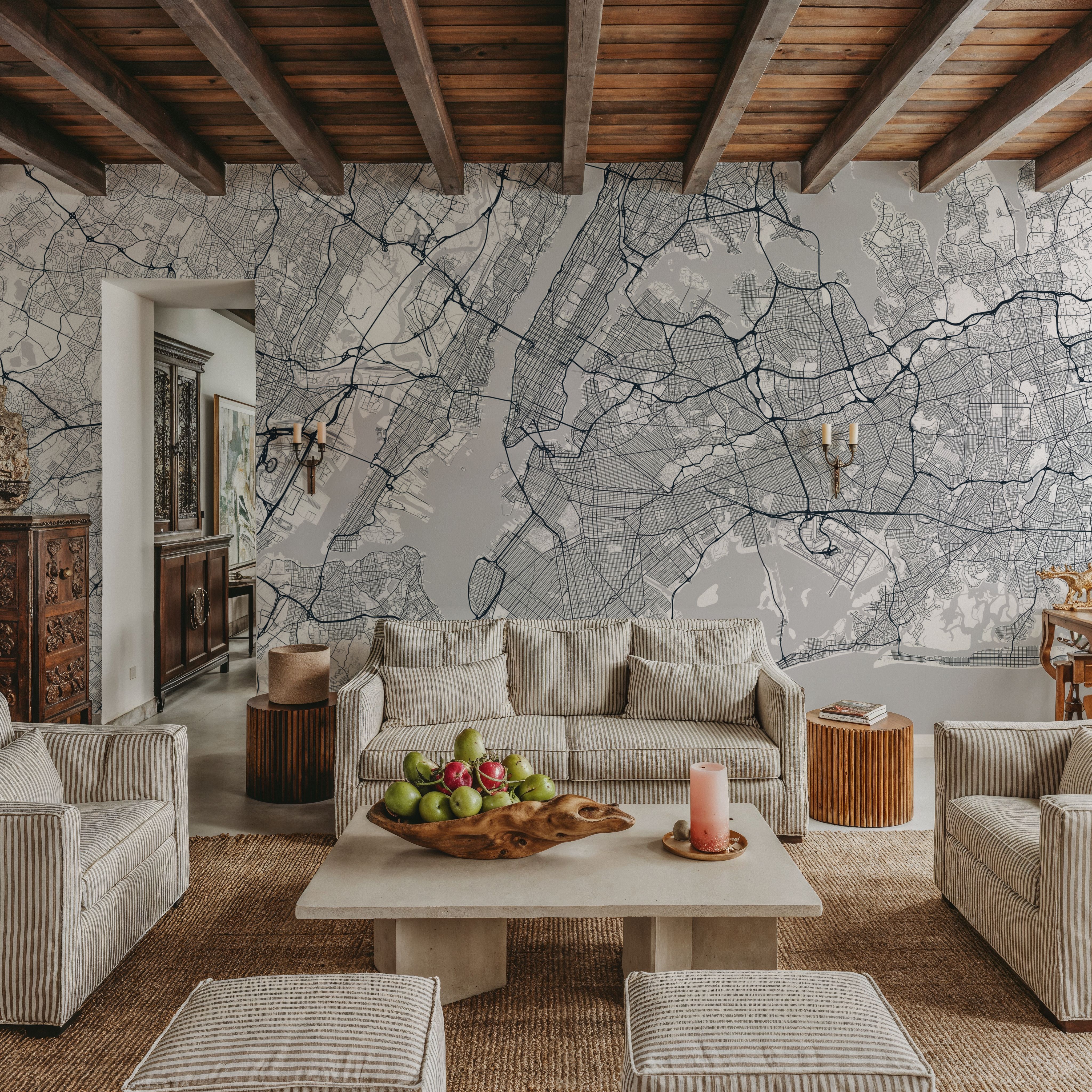 Wall Mural - Map of New York City - Cities Modern mural wallpaper - Gray - Bedroom - Wallism UK - Premium, Textured or Peel & Stick