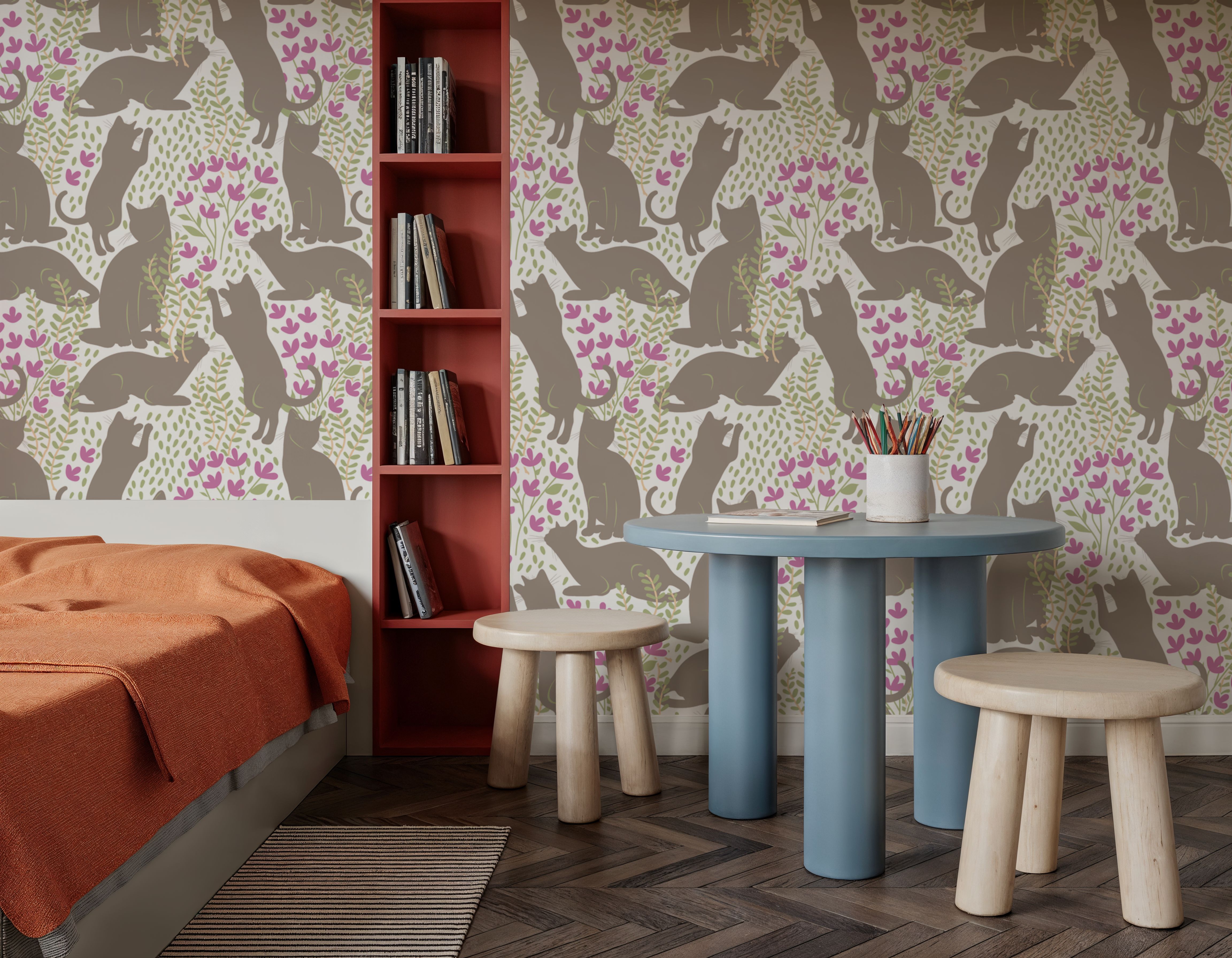 Hunters in The Garden, Tan & Pink