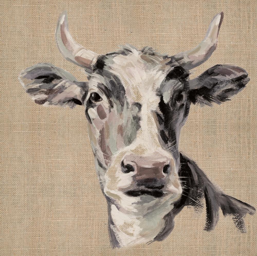 Expressionistic Cow II Neutral Burlap