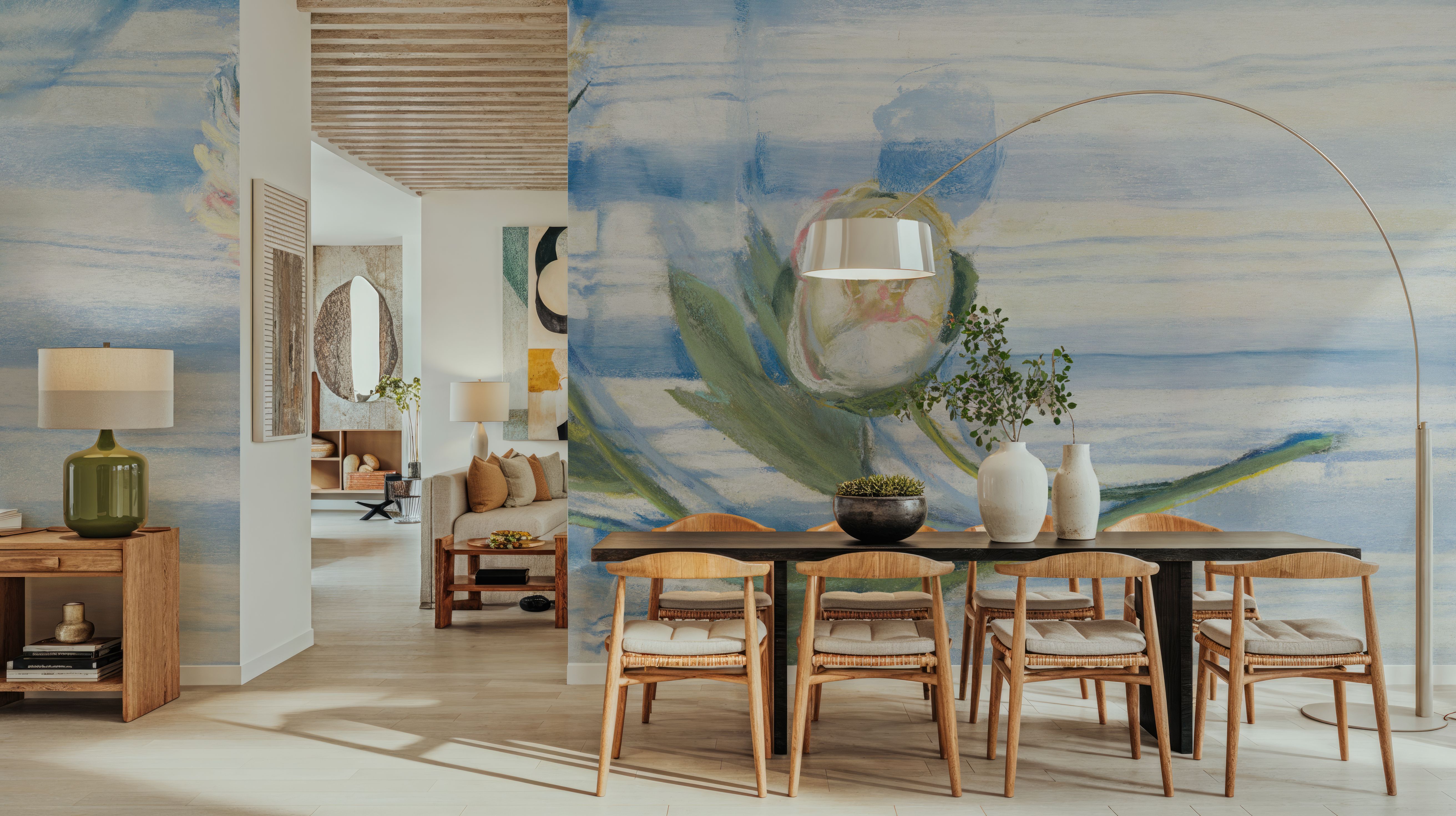 Peony on Blue Stripe