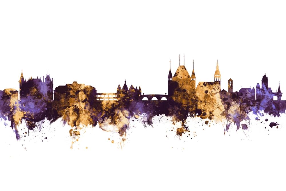 Thun Switzerland Skyline Purple & Gold