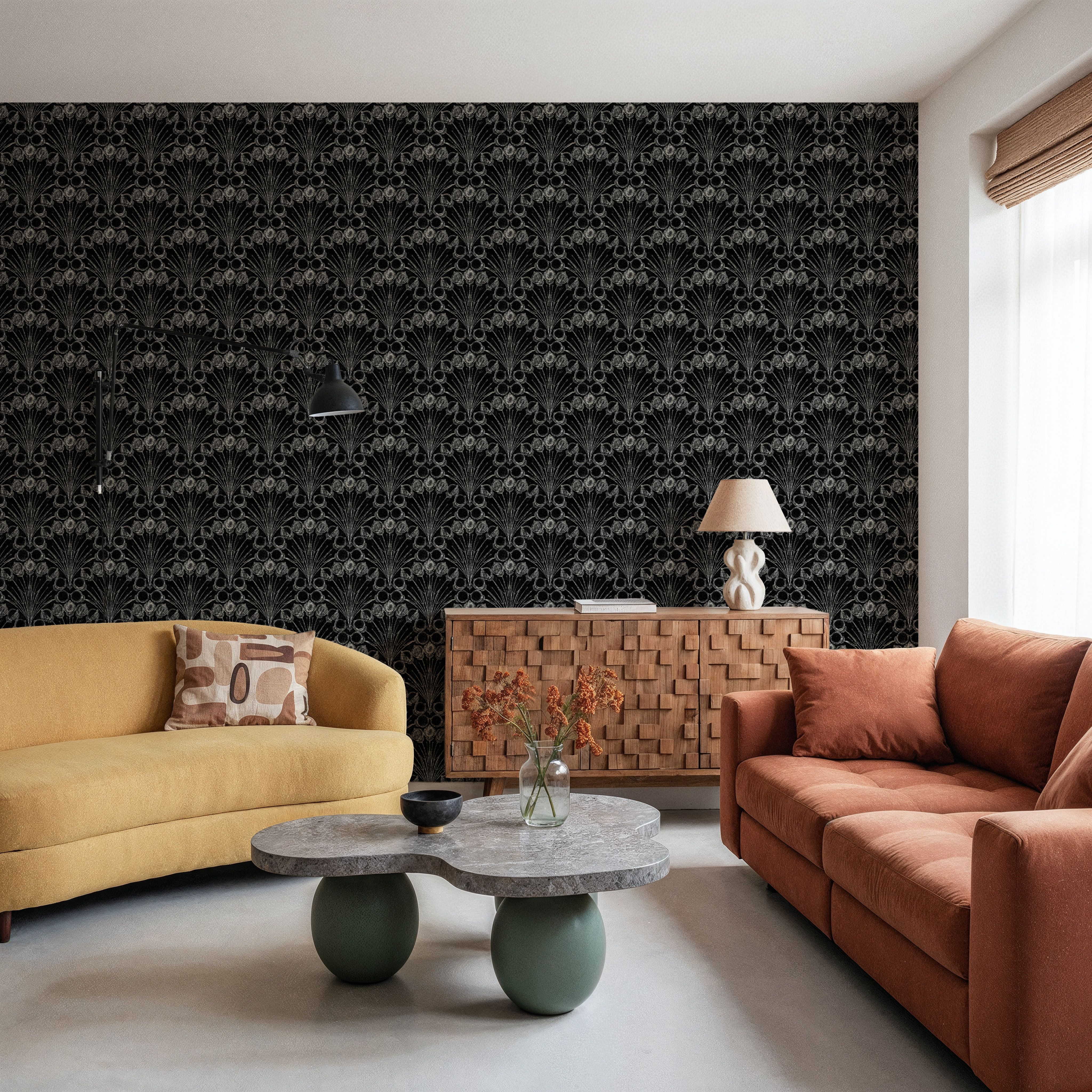 Art Deco Moon Phase, Liquorice, Papier peint