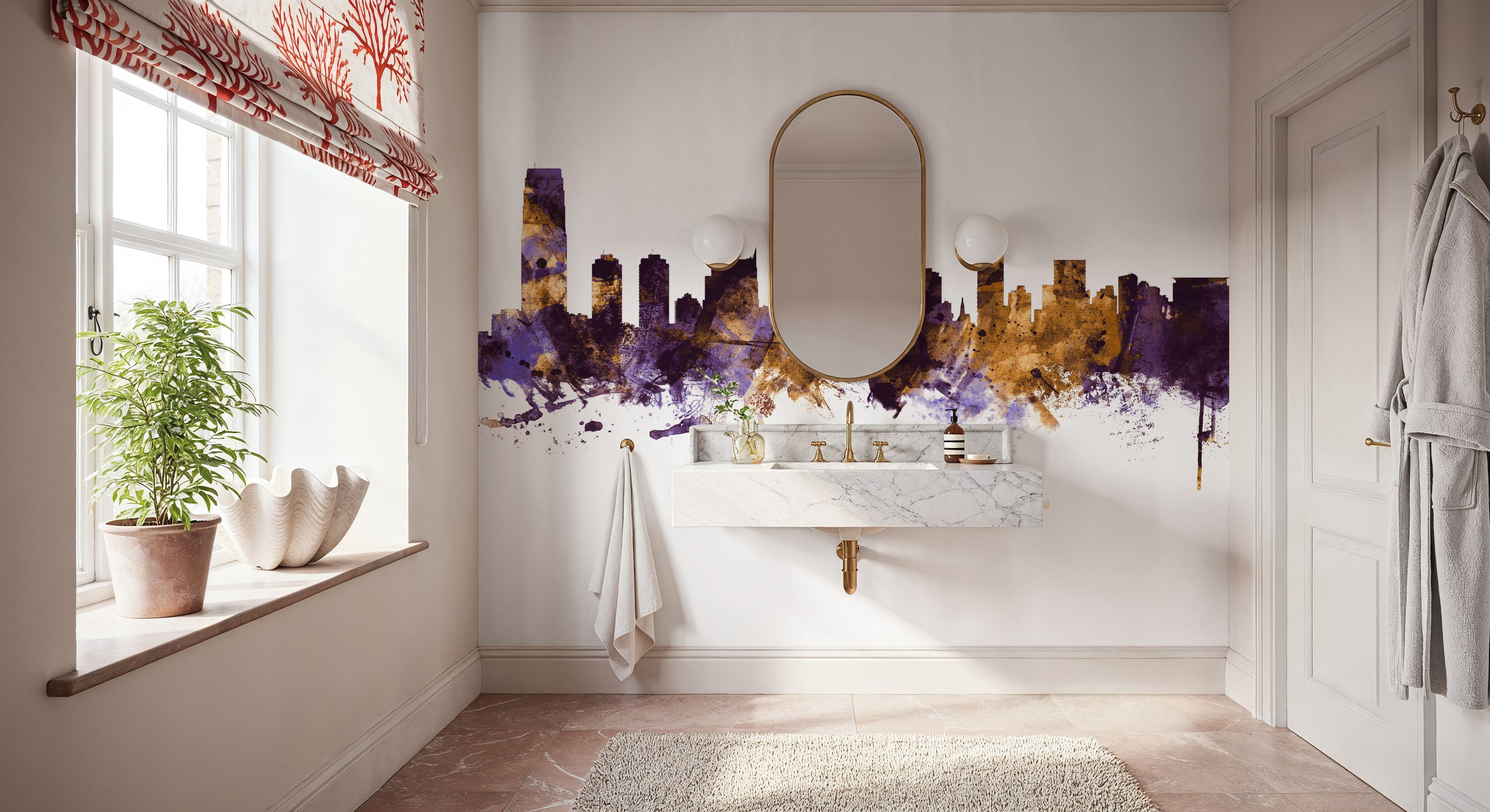 Jersey City New York Skyline Purple & Gold