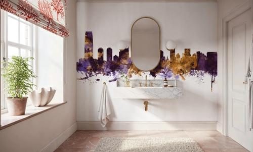 Jersey City New York Skyline Purple & Gold