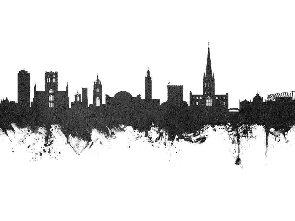 Norwich England Skyline Black & White