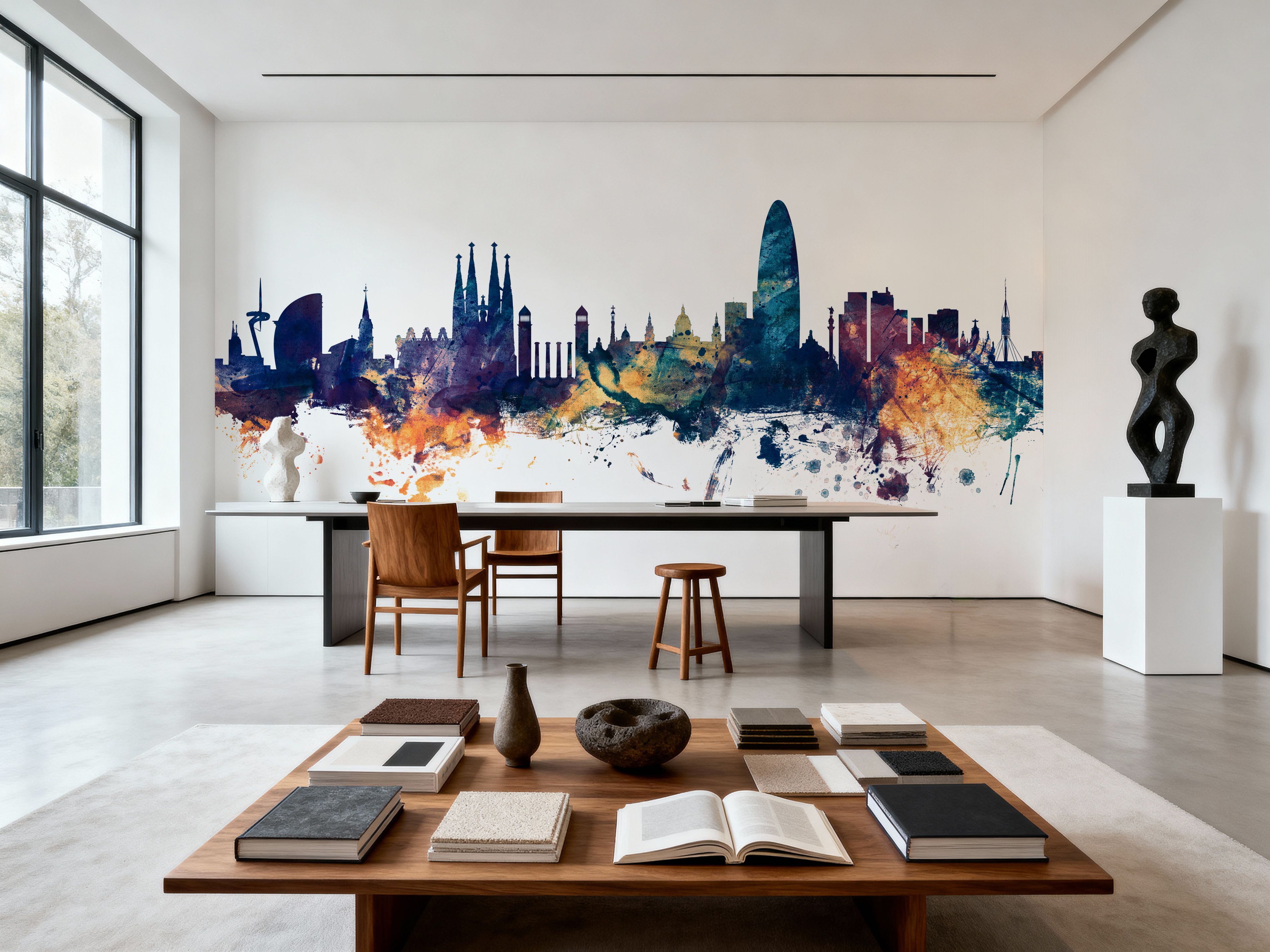 Barcelona Skyline Blue & Bronze