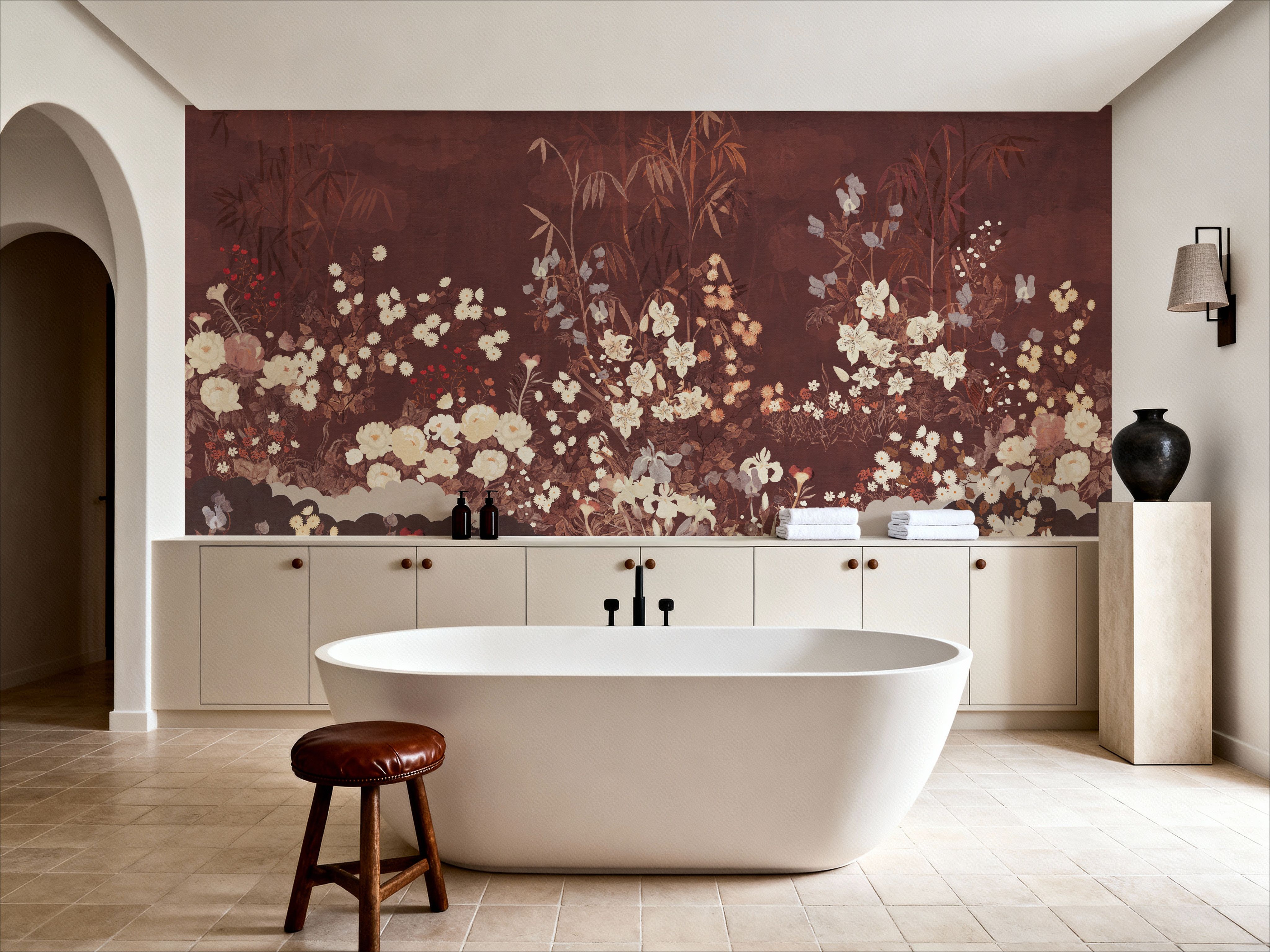 Kasumi Garden, Lacquer Red, Wallpaper
