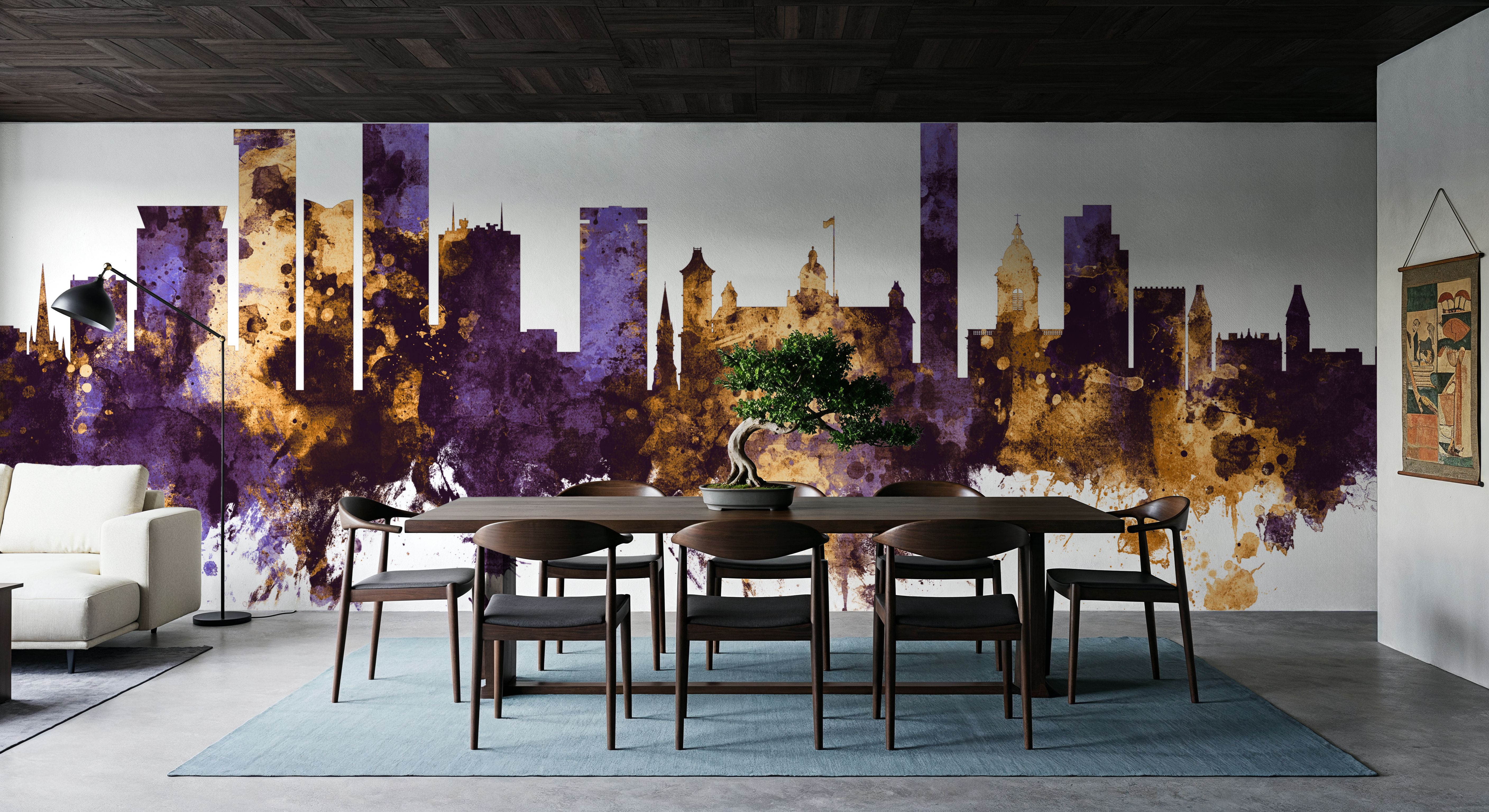 Birmingham England Skyline Purple & Gold