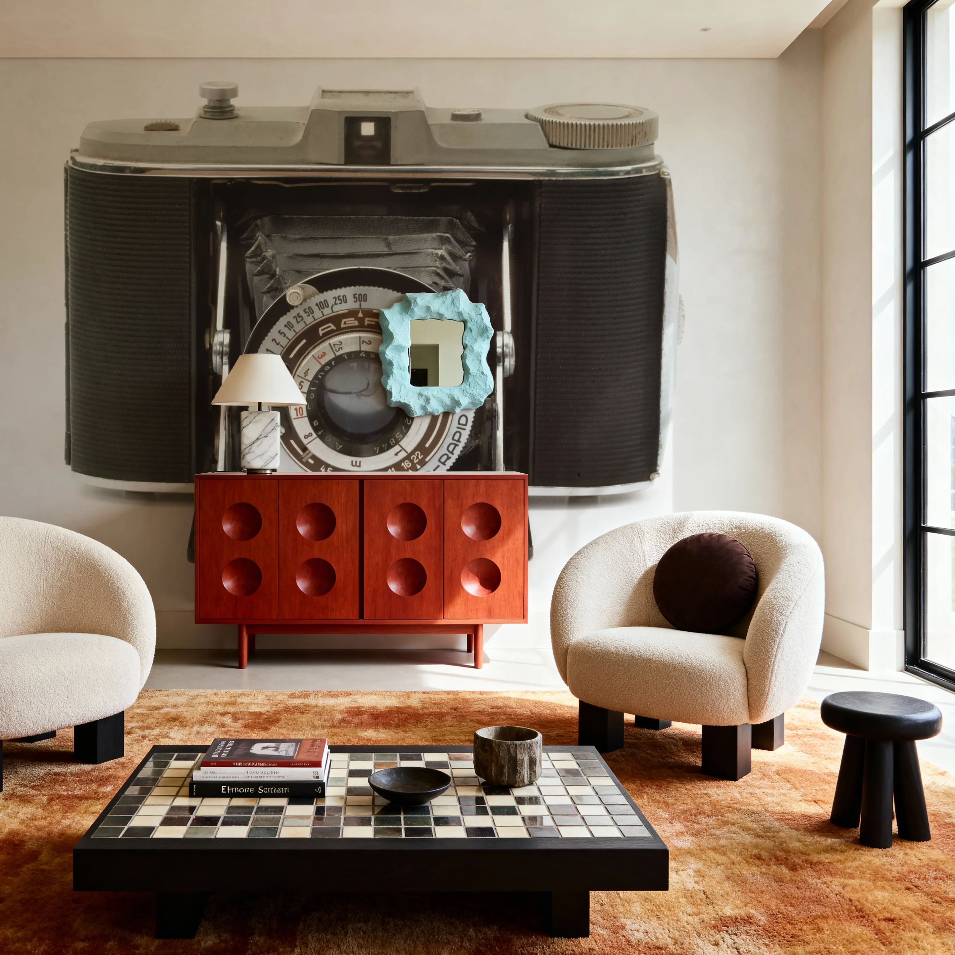 Papier Peint Panoramique - Camera - Loisirs - Gris - Salon - Wallism Belgique - Encollage au mur ou Autocollant