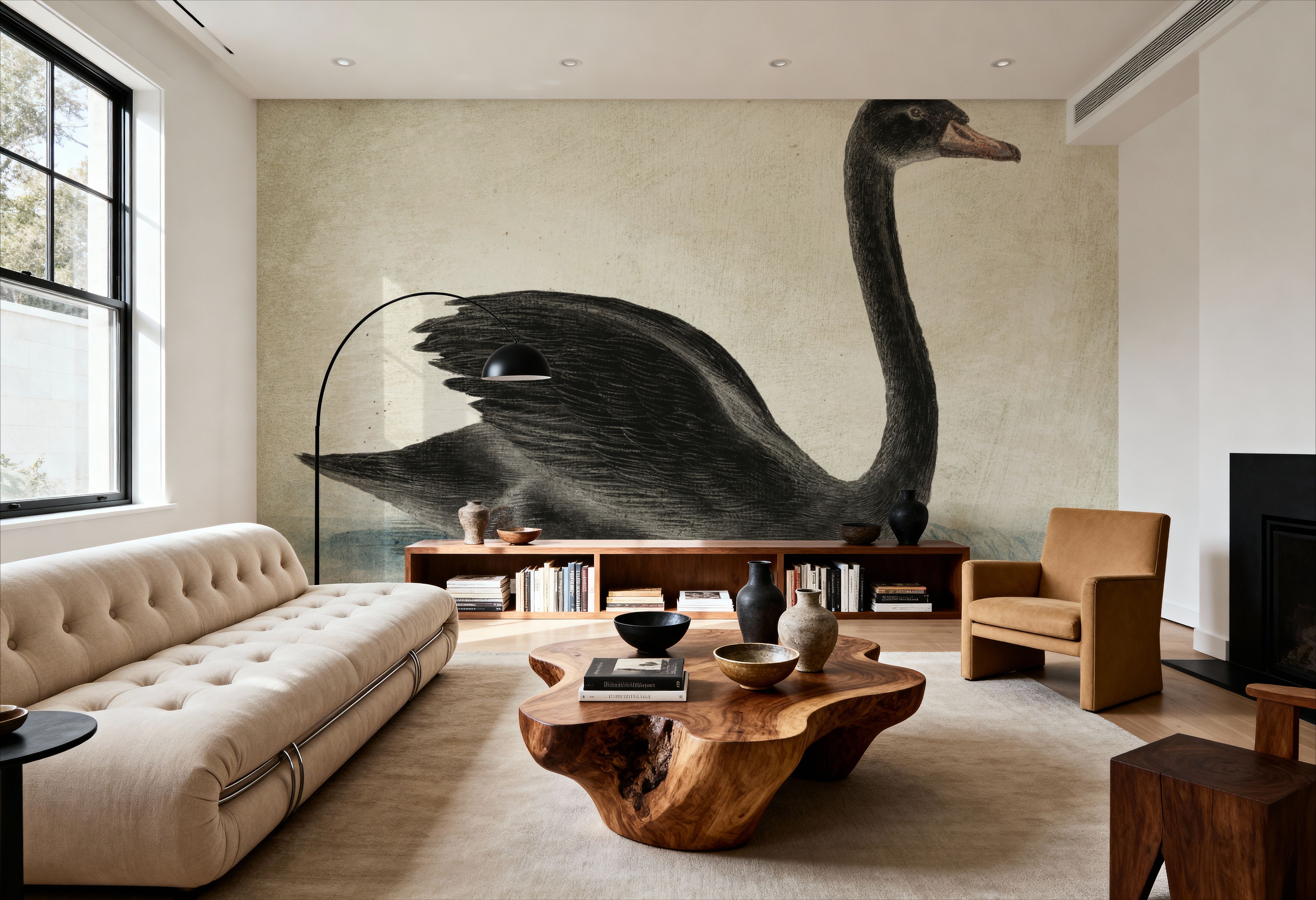 Swimming Swan Black Aged