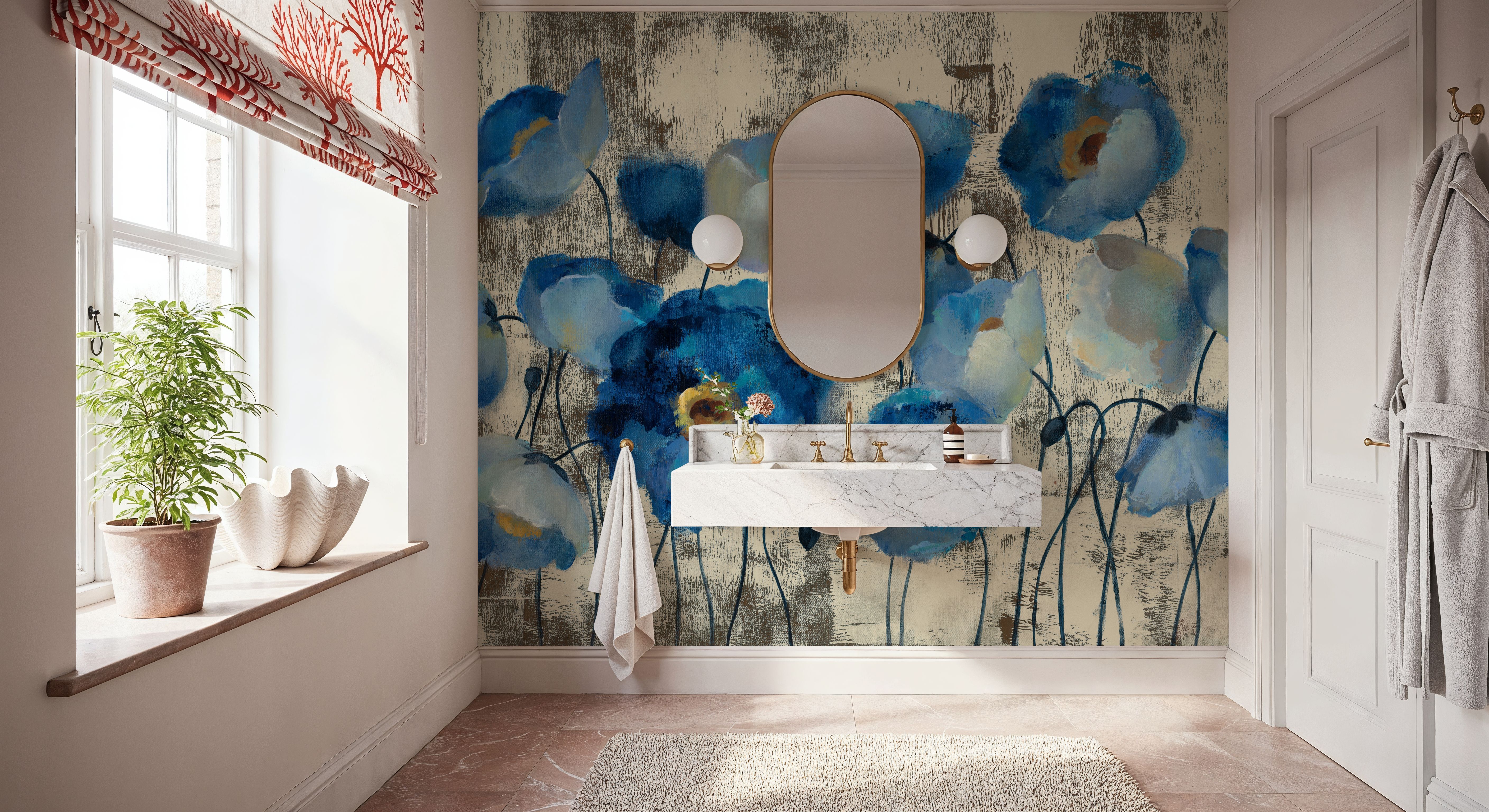 Aquamarine Floral, Wallpaper