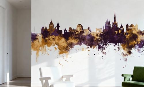 Lausanne Switzerland Skyline Purple & Gold