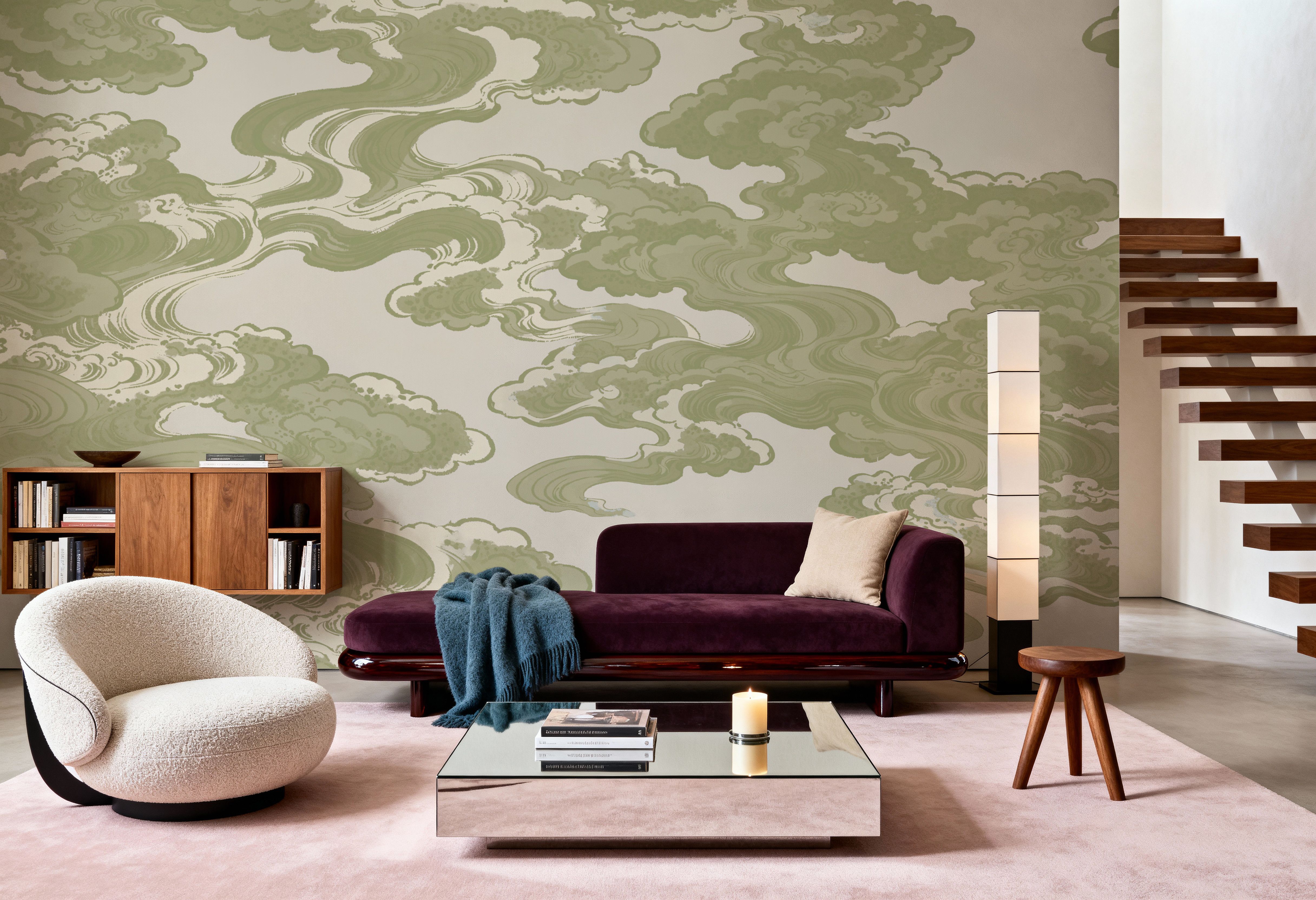 Ukiyo-e Clouds, Pistachio, Wallpaper