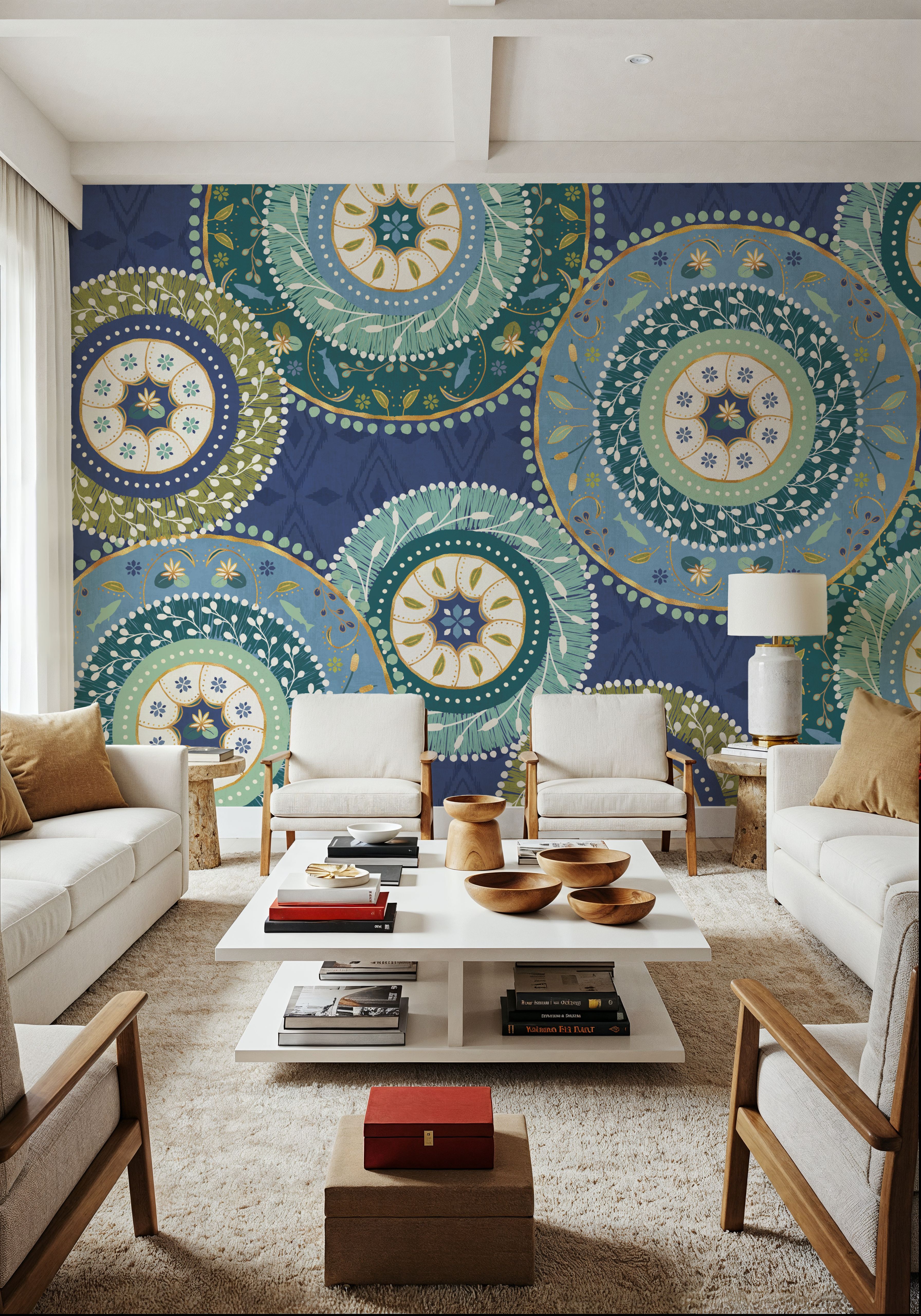 Wall Mural - Otomi Lake XI - Chintz mural wallpaper - Offices - Wallism US - Premium, Textured or Peel & Stick