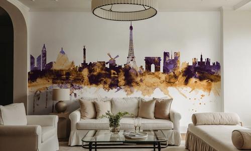Paris Skyline Purple & Gold