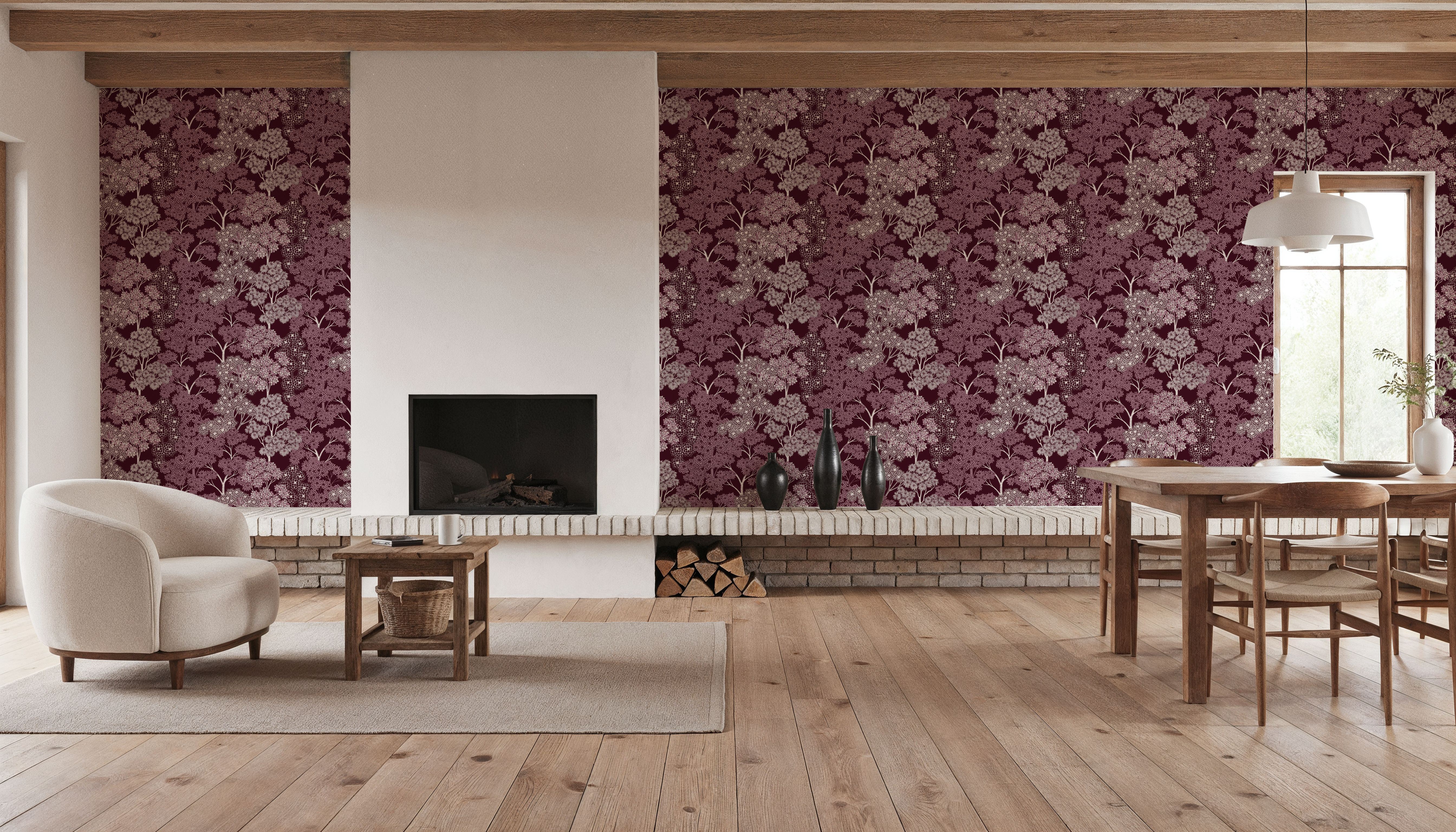 Overleaf Woodland Pattern, Burgundy