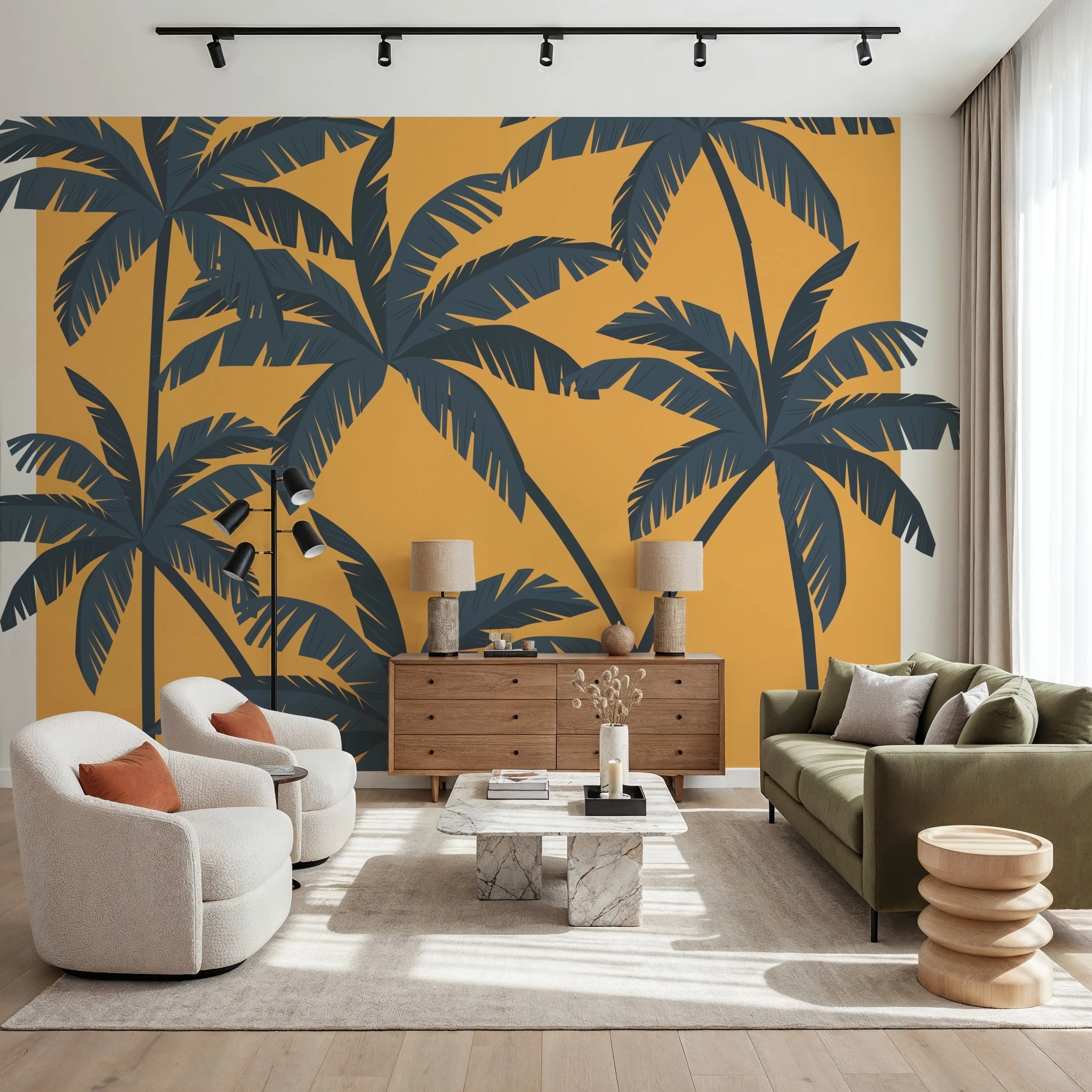 Wall Mural - Malibu Retro Vibe - Foliage Nature mural wallpaper - Orange - Bedroom - Wallism UK - Peel & Stick or Paste-the-Wall