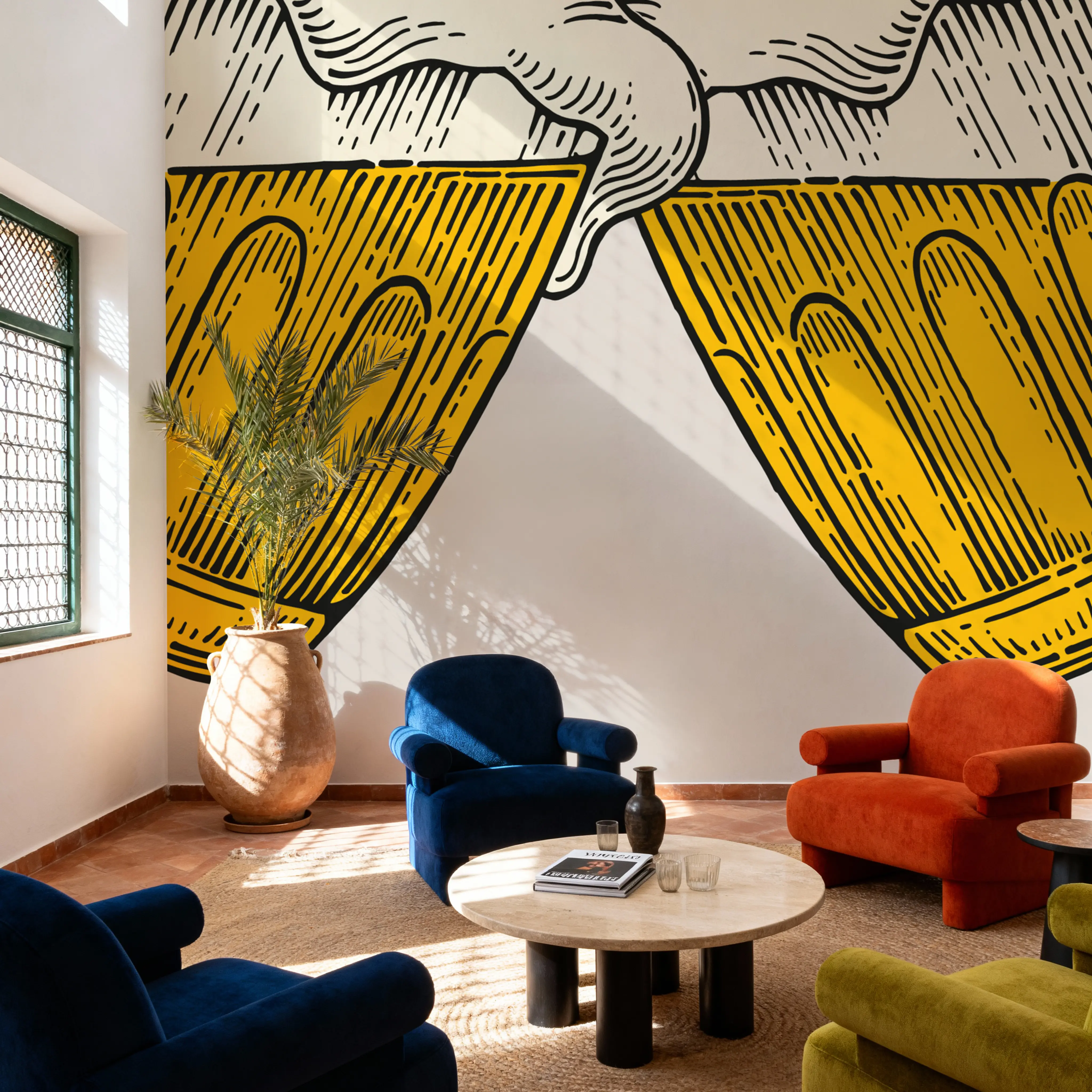 Wall Mural - Bavarian Greetings - Food & Drink mural wallpaper - Yellow - Living room - Wallism UK - Peel & Stick or Paste-the-Wall