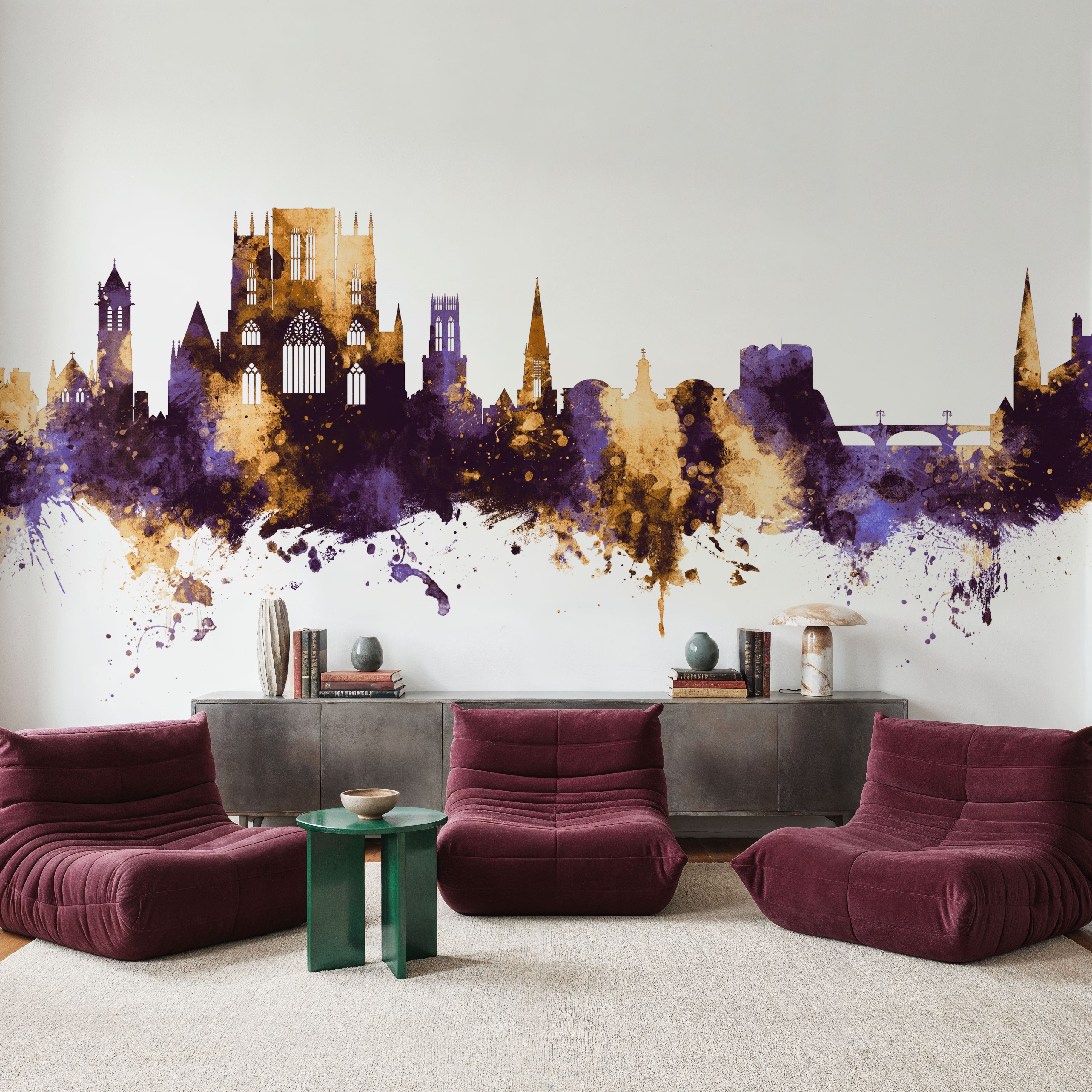 York England Skyline Purple & Gold