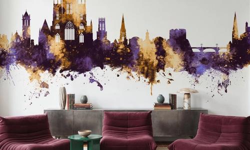 York England Skyline Purple & Gold