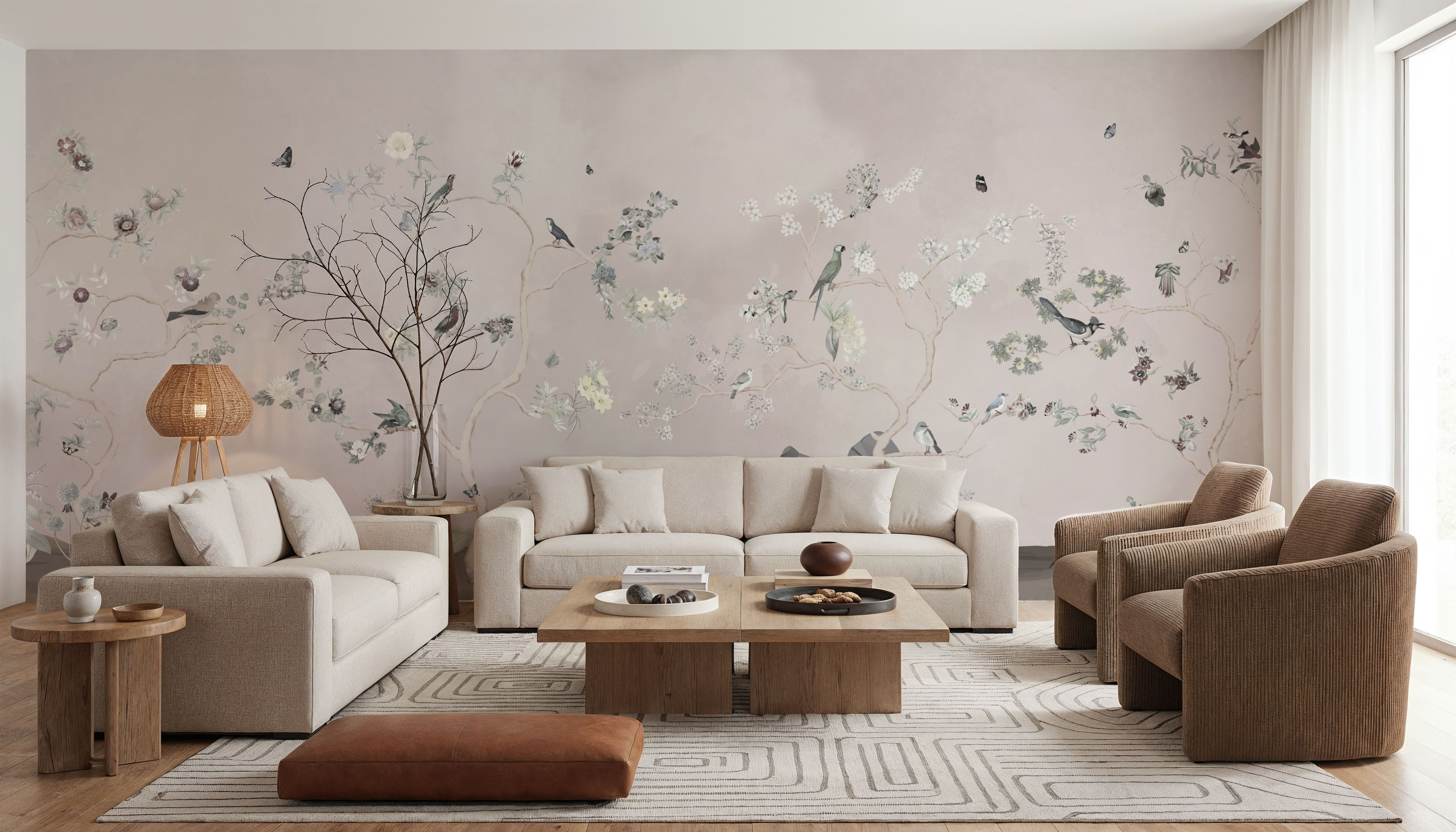 Birds in the Garden Light Gray