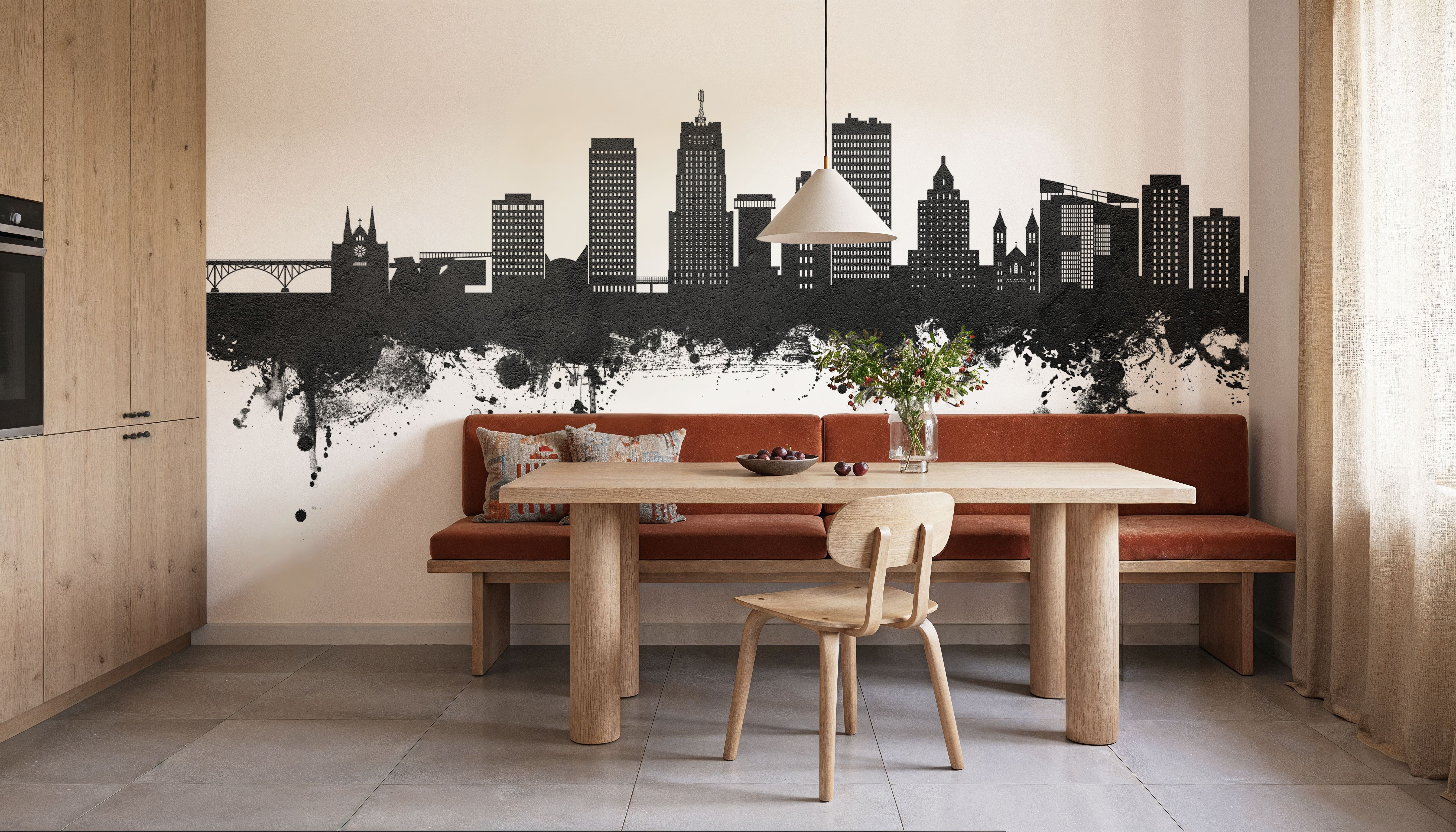 Akron Ohio Skyline Black & White
