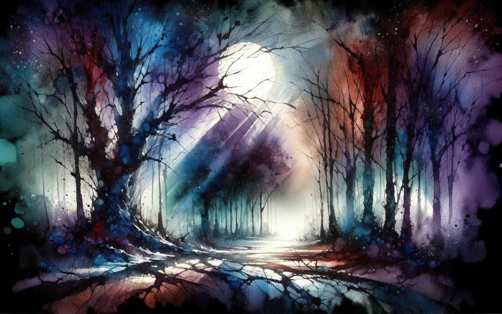 Mystical Moonlit Forest Scene