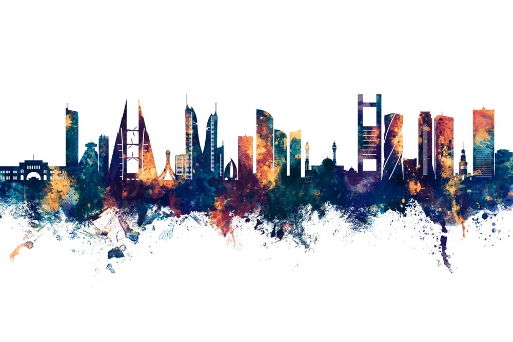 Manama Skyline Blue & Bronze