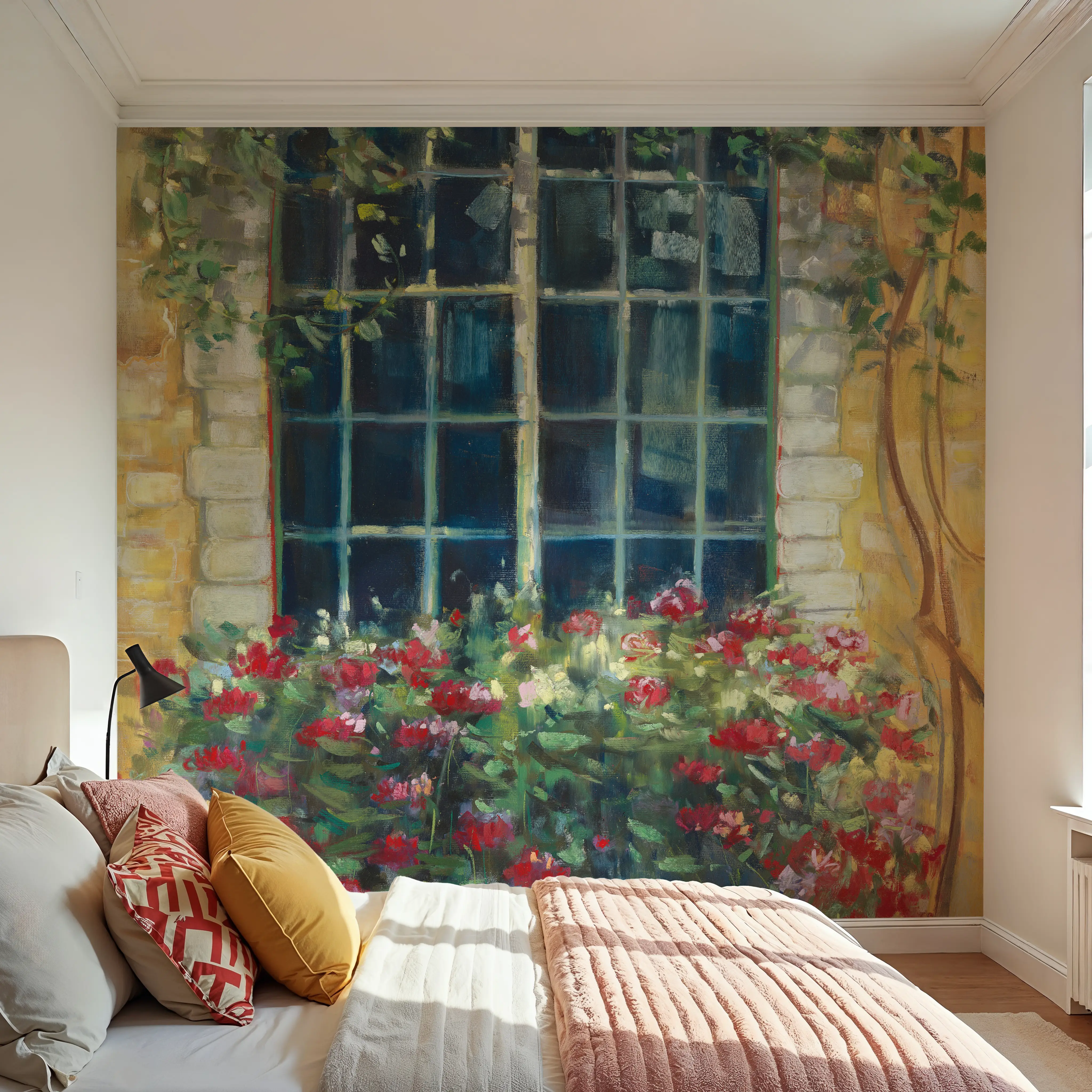 Fotobehang - Window Box I - Bakstenen Natuur Mural - Rood - Gangtrappen - Wallism België - Zelfklevend of Vliesbehang
