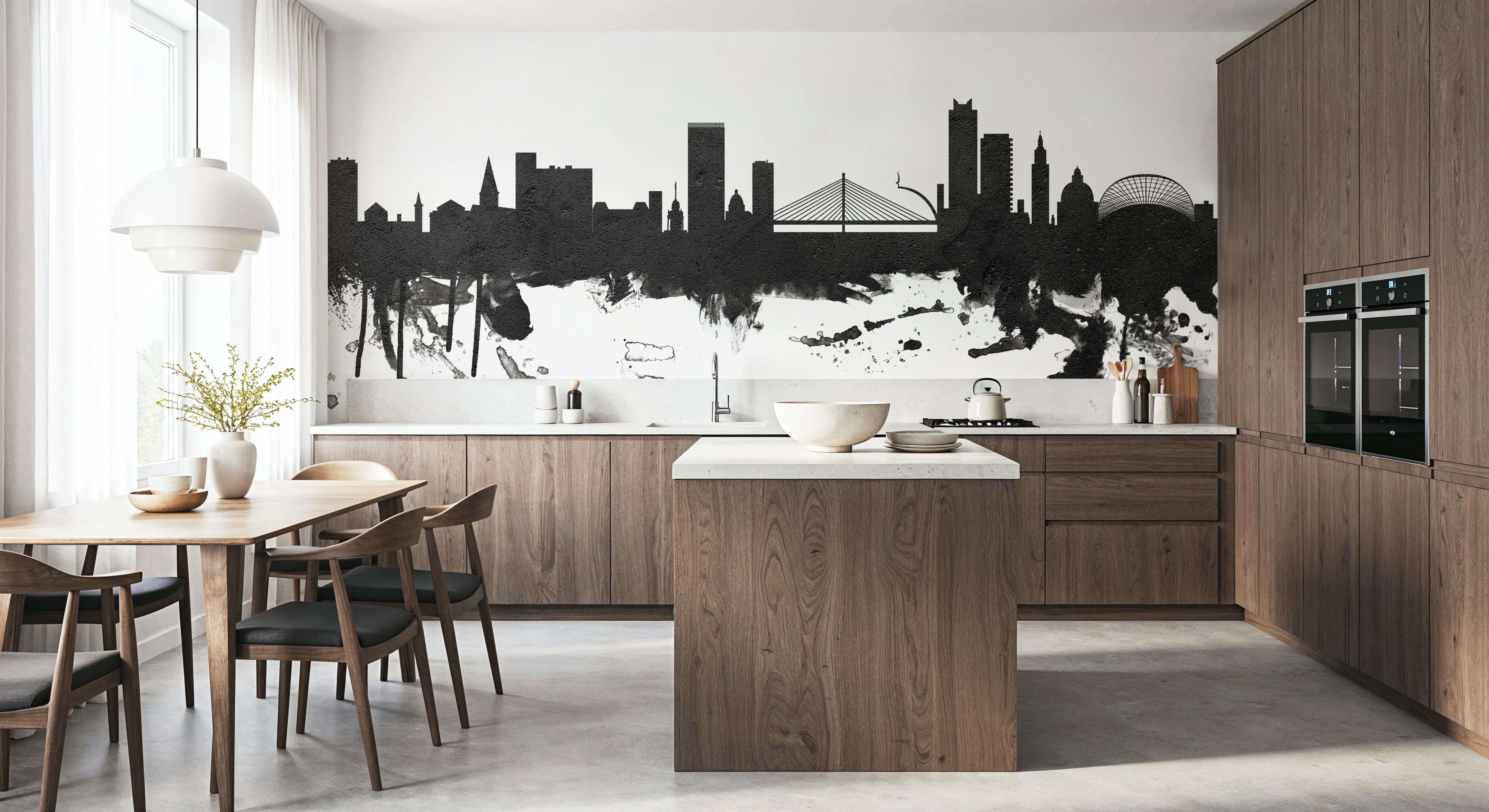 Liege Belgium Skyline Black & White, Papier peint