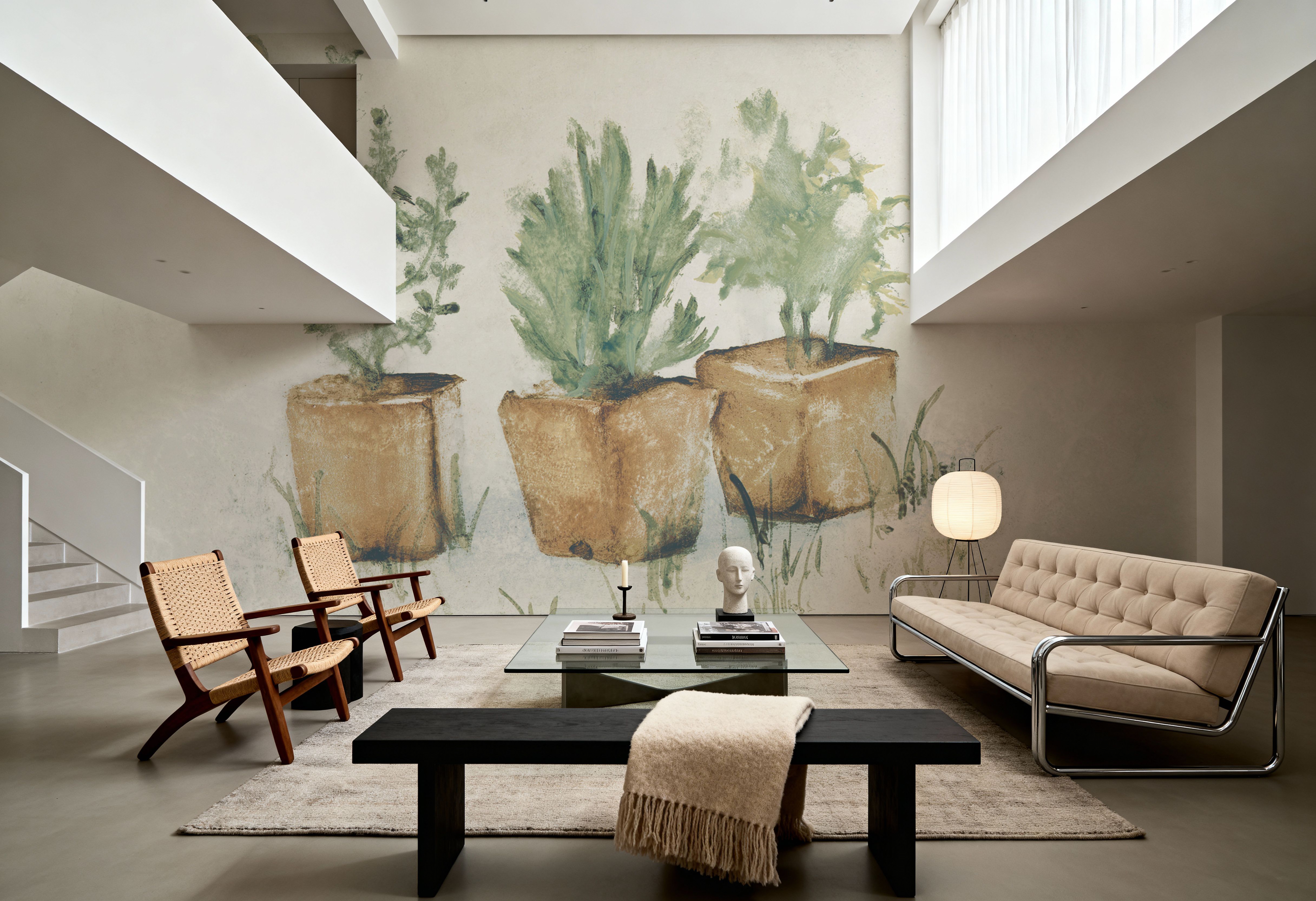 Papier Peint Panoramique - Garden Plants Grace - Feuillage Nature - Vert - Salon - Wallism Belgique - Encollage au mur ou Autocollant