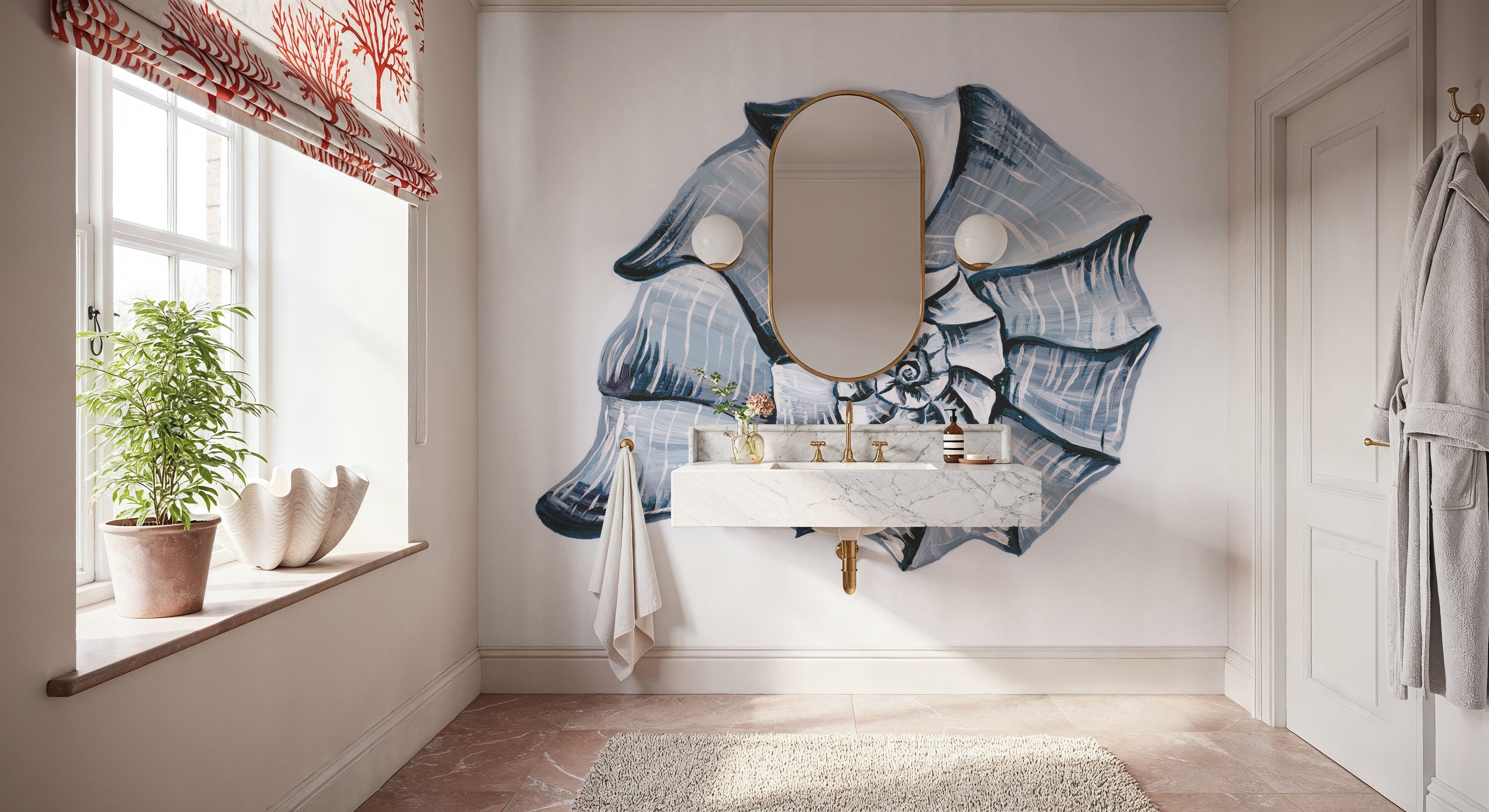 Coastal Harp Shell Navy, Wallpaper