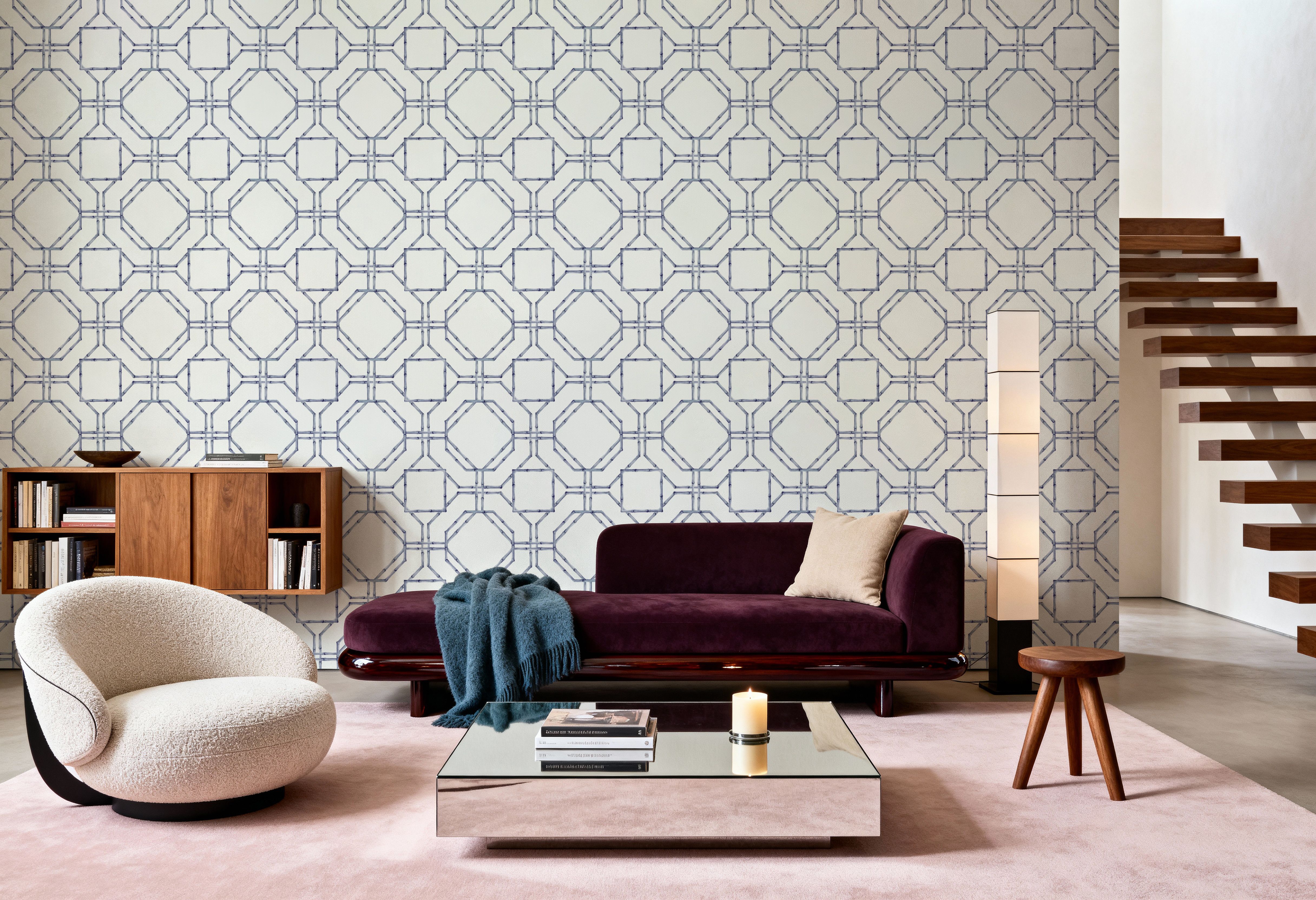 Bamboo Lattice, Green, Wallpaper