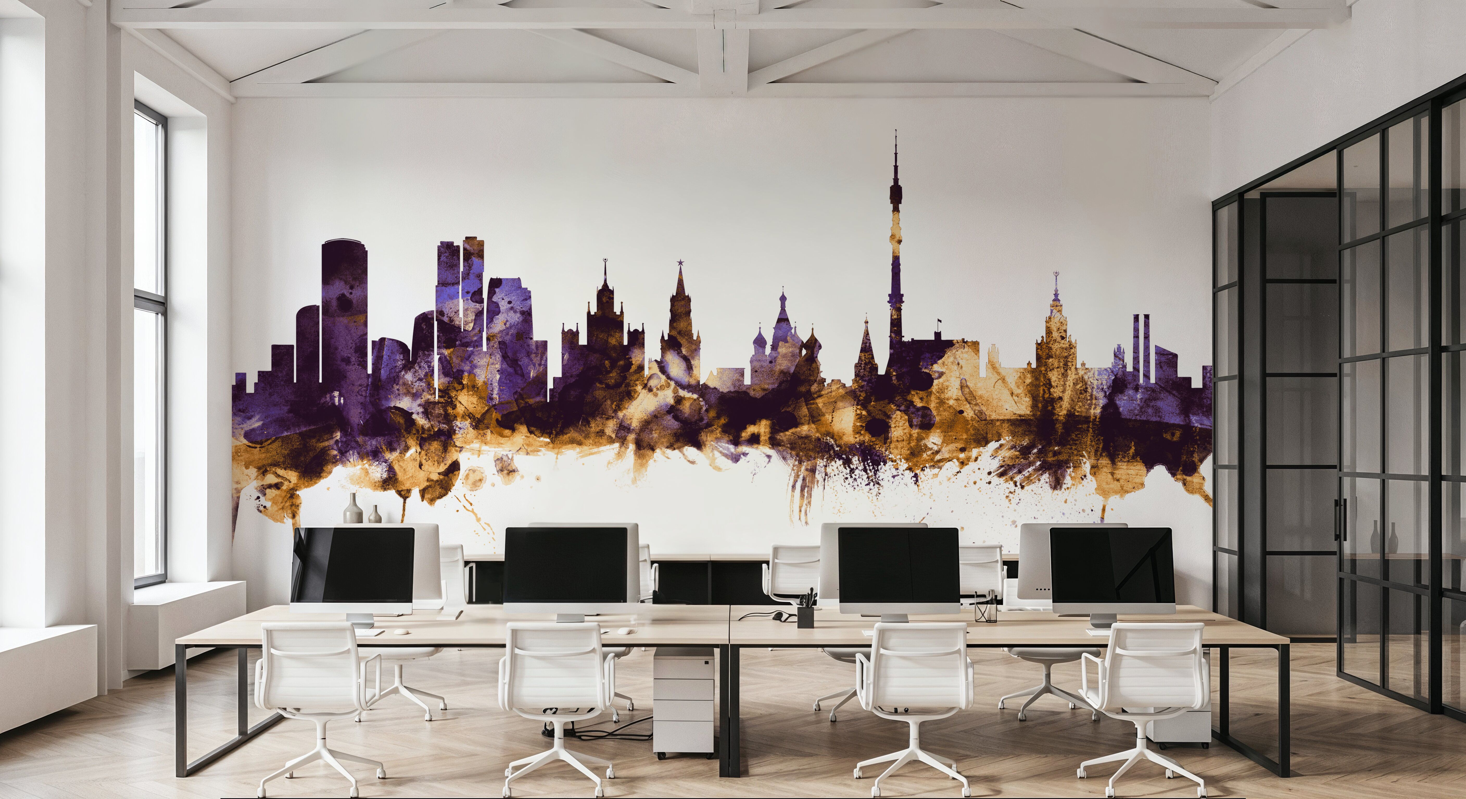 Moscow Russia Skyline Purple & Gold
