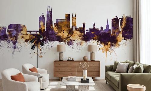 Derby England Skyline Purple & Gold