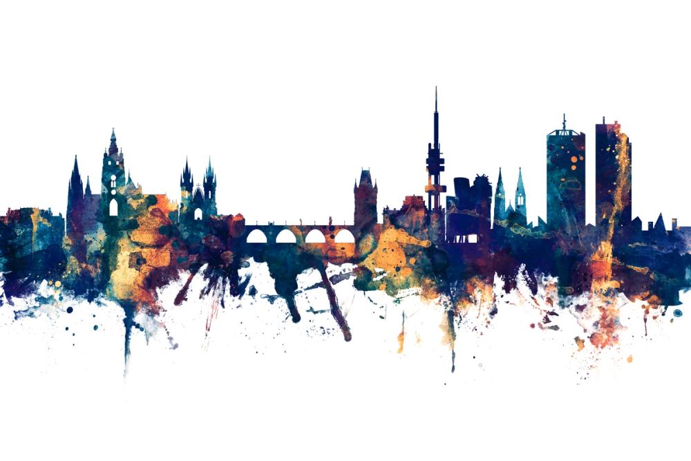 Prague (Praha) Czech Republic Skyline Blue & Bronze