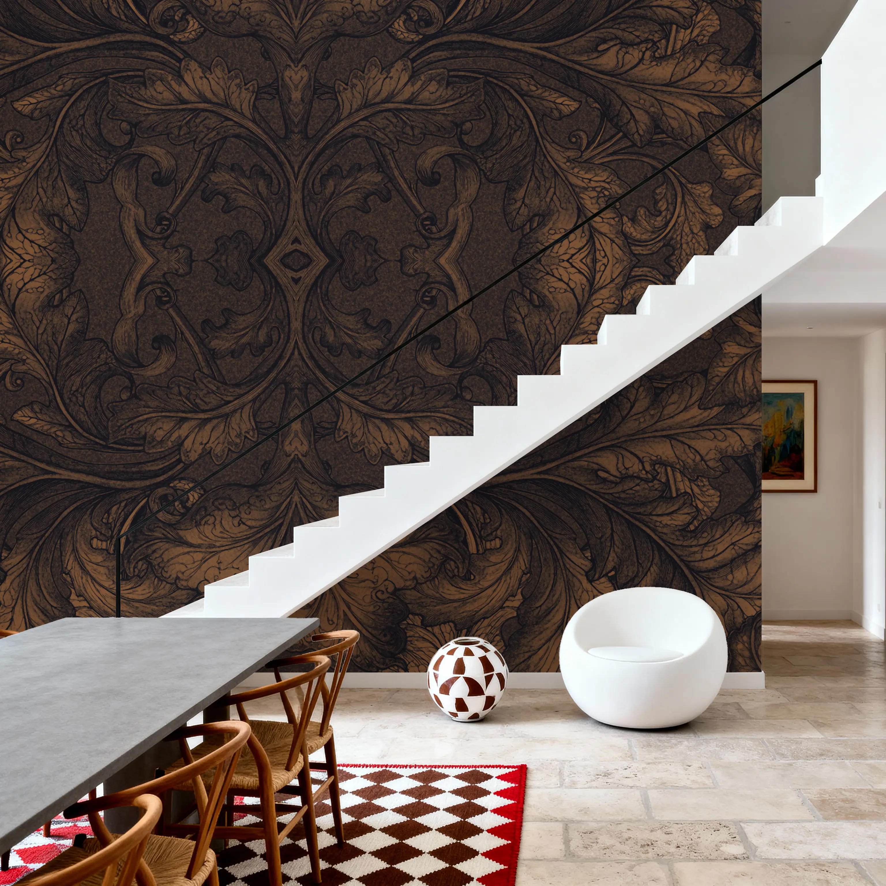 Fotobehang - Nesting Brown - Folk Mural - Bruin - Woonkamer - Wallism Nederland - Zelfklevend of Vliesbehang